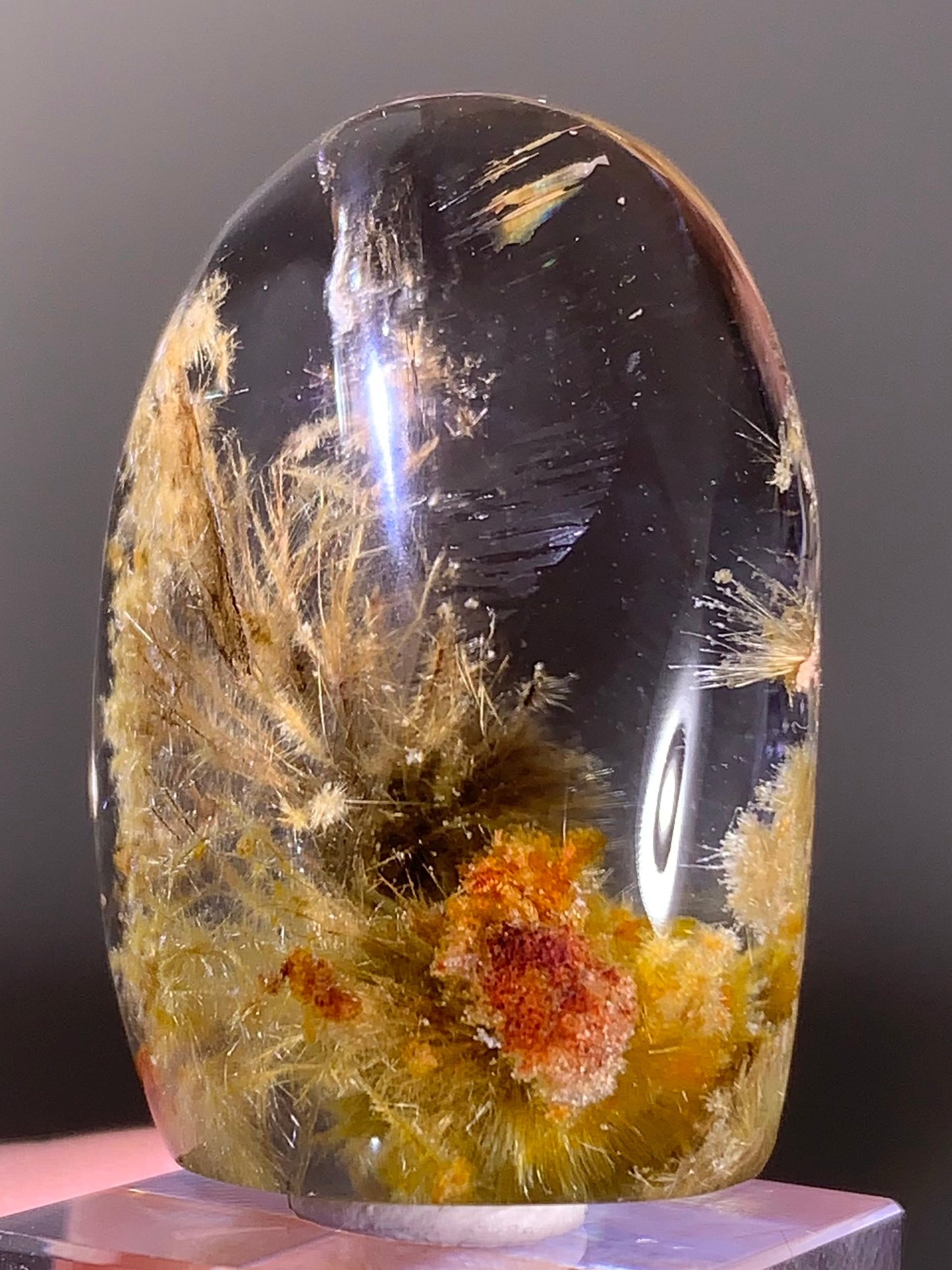 Unique-Shaped Gold Rutile Flower Quartz with Garden Polished Freeform from Brazil