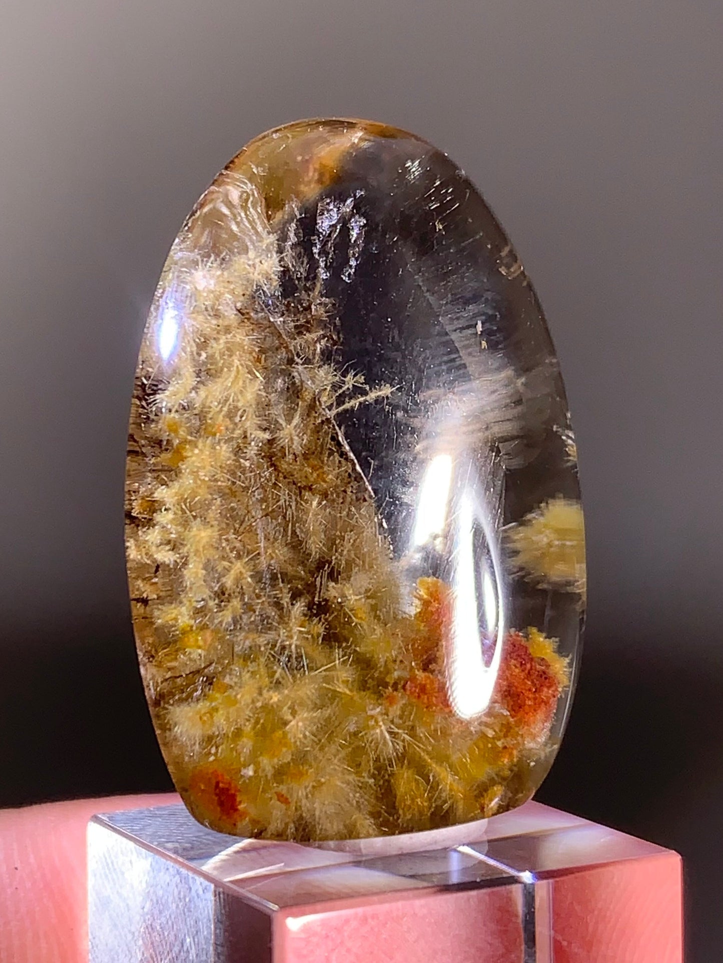Unique-Shaped Gold Rutile Flower Quartz with Garden Polished Freeform from Brazil