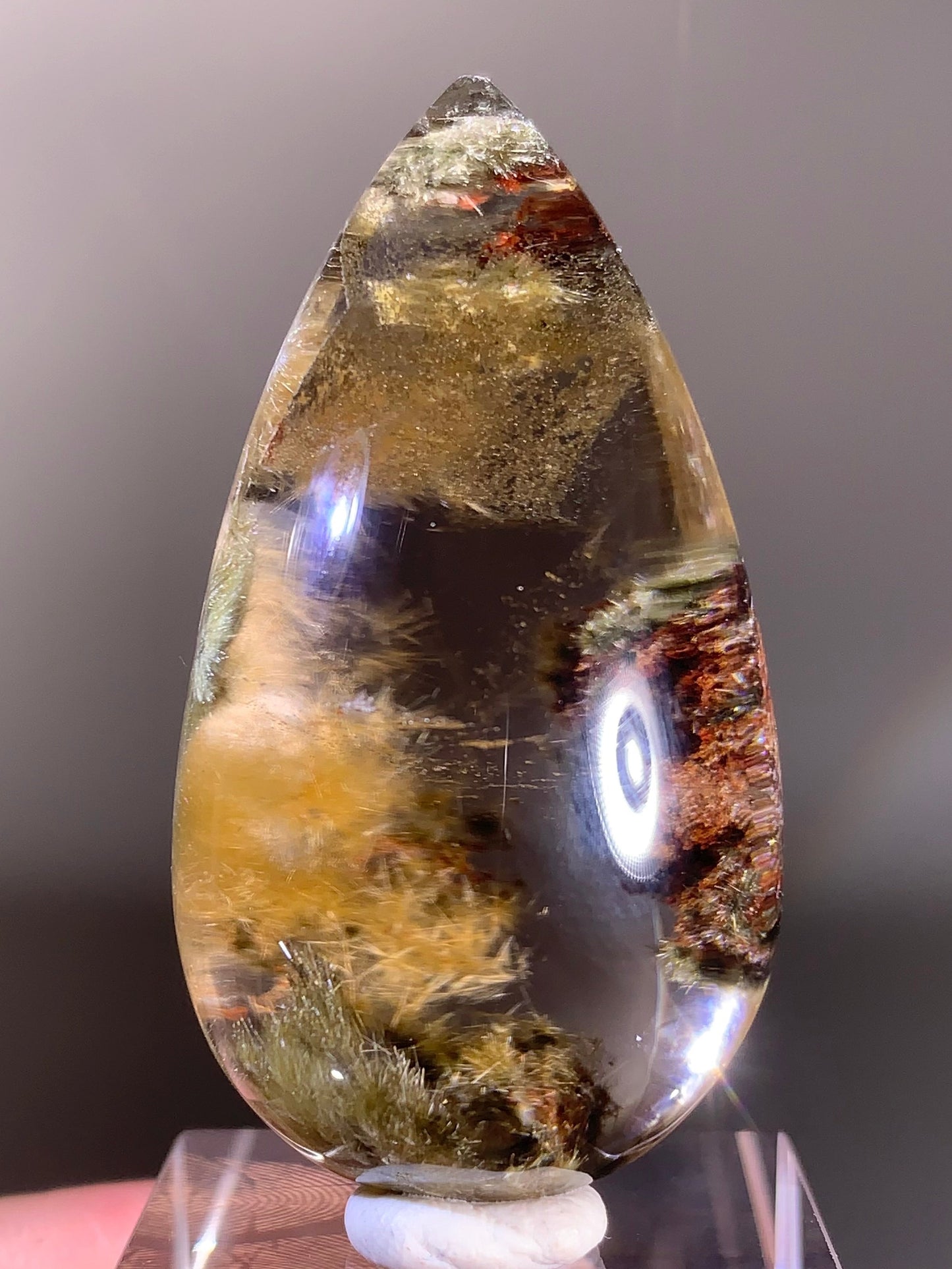 Unique-Shaped Gold Rutile Flower Quartz with Garden Polished Teardrop from Brazil
