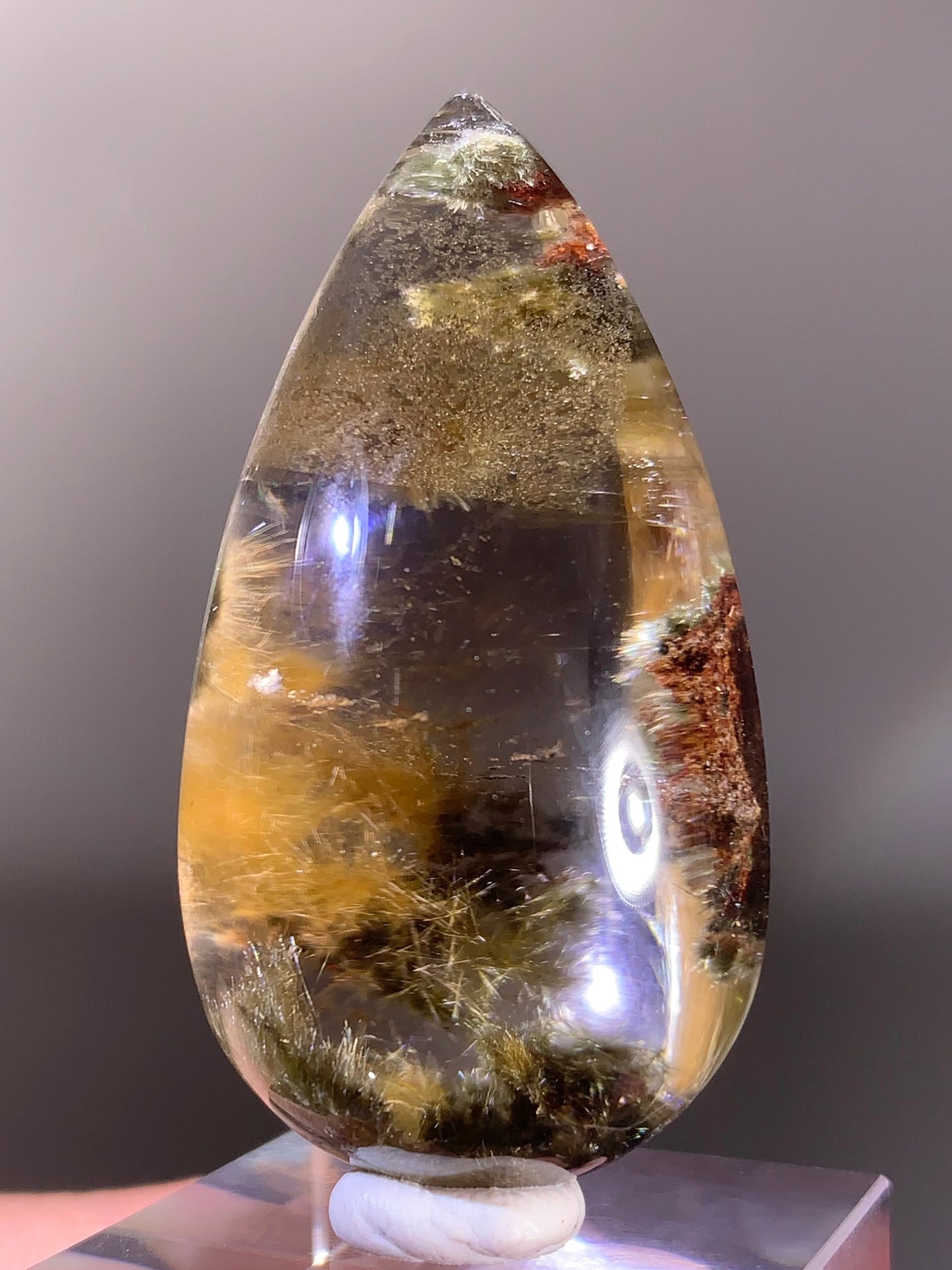 Unique-Shaped Gold Rutile Flower Quartz with Garden Polished Teardrop from Brazil