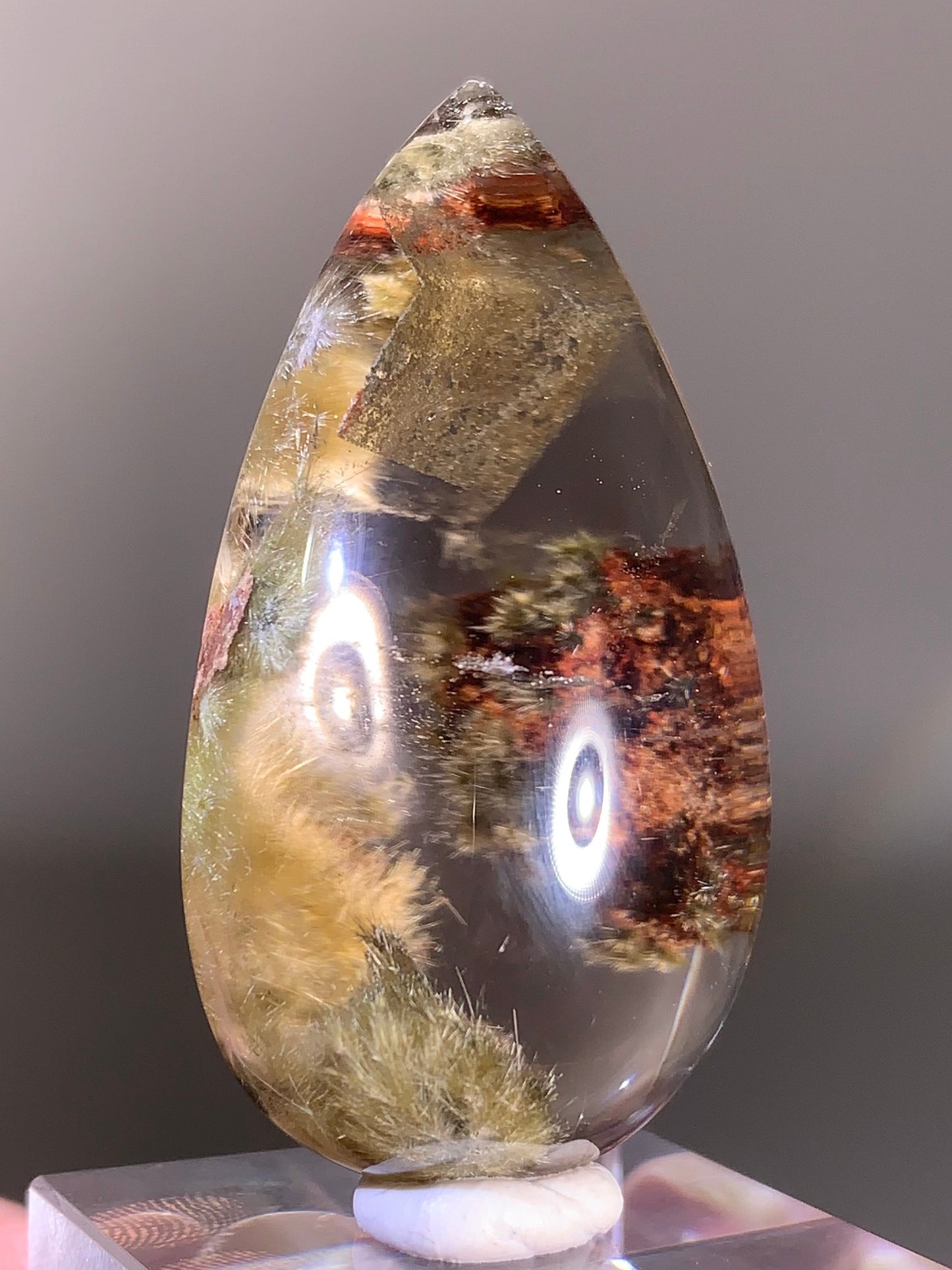 Unique-Shaped Gold Rutile Flower Quartz with Garden Polished Teardrop from Brazil