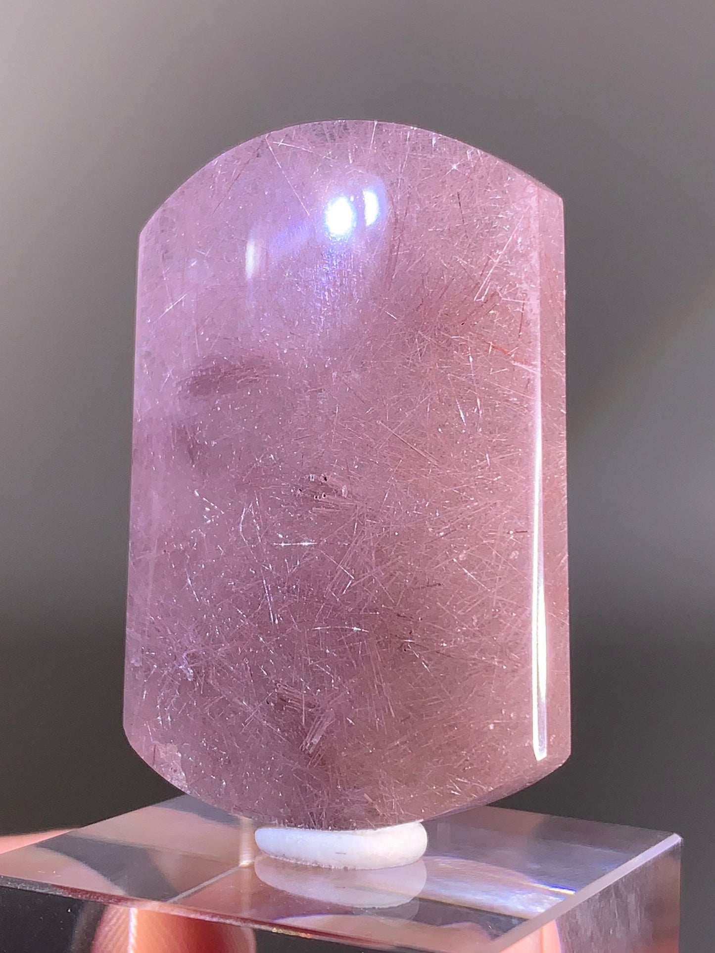 Collector-Grade Rare Pinkish-Purple Rutile Quartz Polished from Brazil