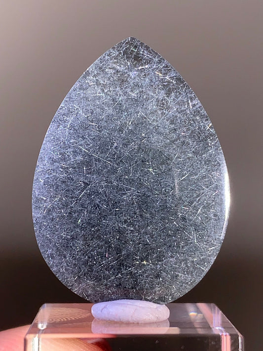 High-Quality Grey Rutile Quartz with Blue Tint Polished from Brazil