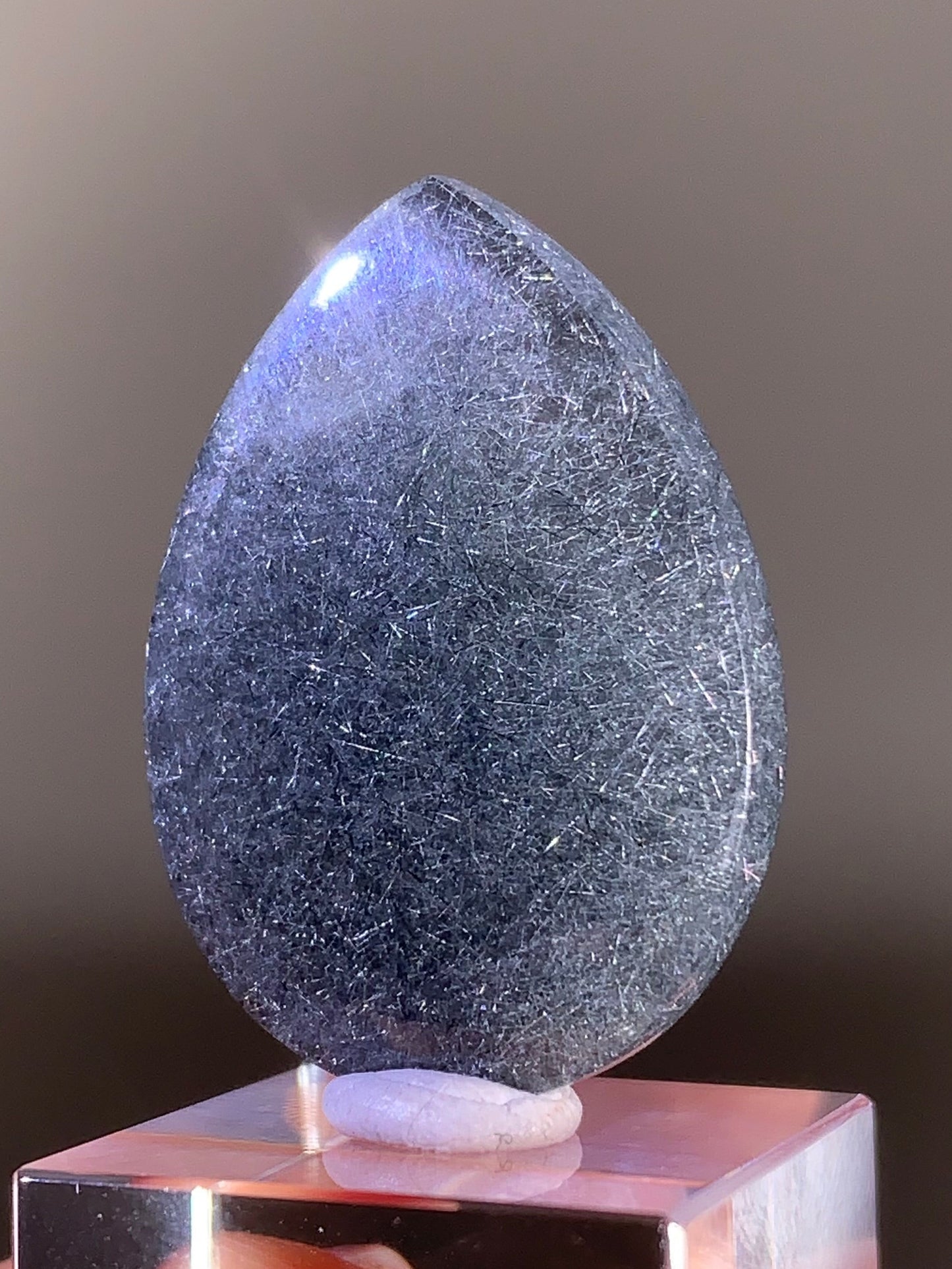High-Quality Grey Rutile Quartz with Blue Tint Polished from Brazil