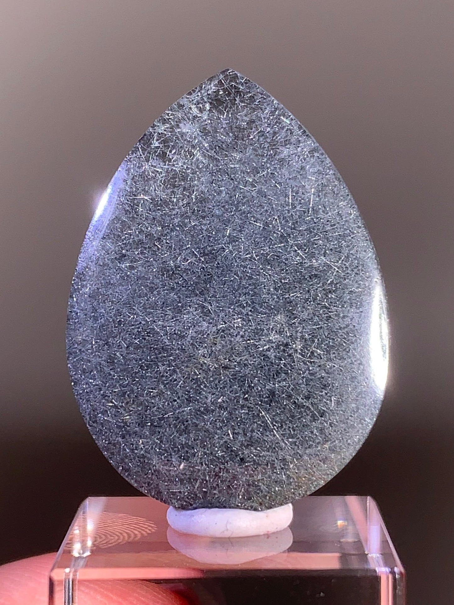 High-Quality Grey Rutile Quartz with Blue Tint Polished from Brazil