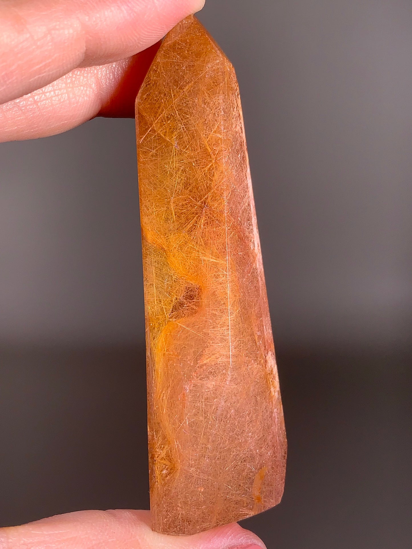 Unique Densely Packed Gold Rutile Quartz with Pink Lodolite Polished Tower from Brazil
