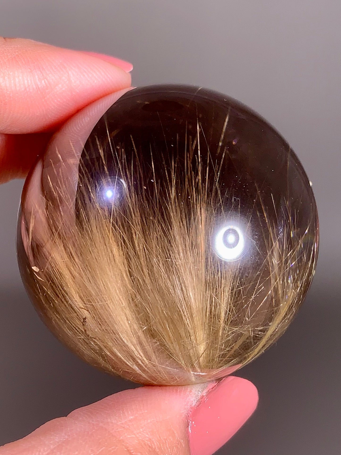 Large Collector’s Grade Gold Rutile in Smoky Quartz Sphere from Brazil