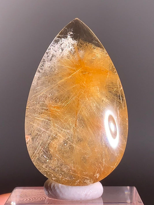 Large High-Quality Golden Rutilated Quartz with Cream Garden Inclusions | Cabochon for Pendant