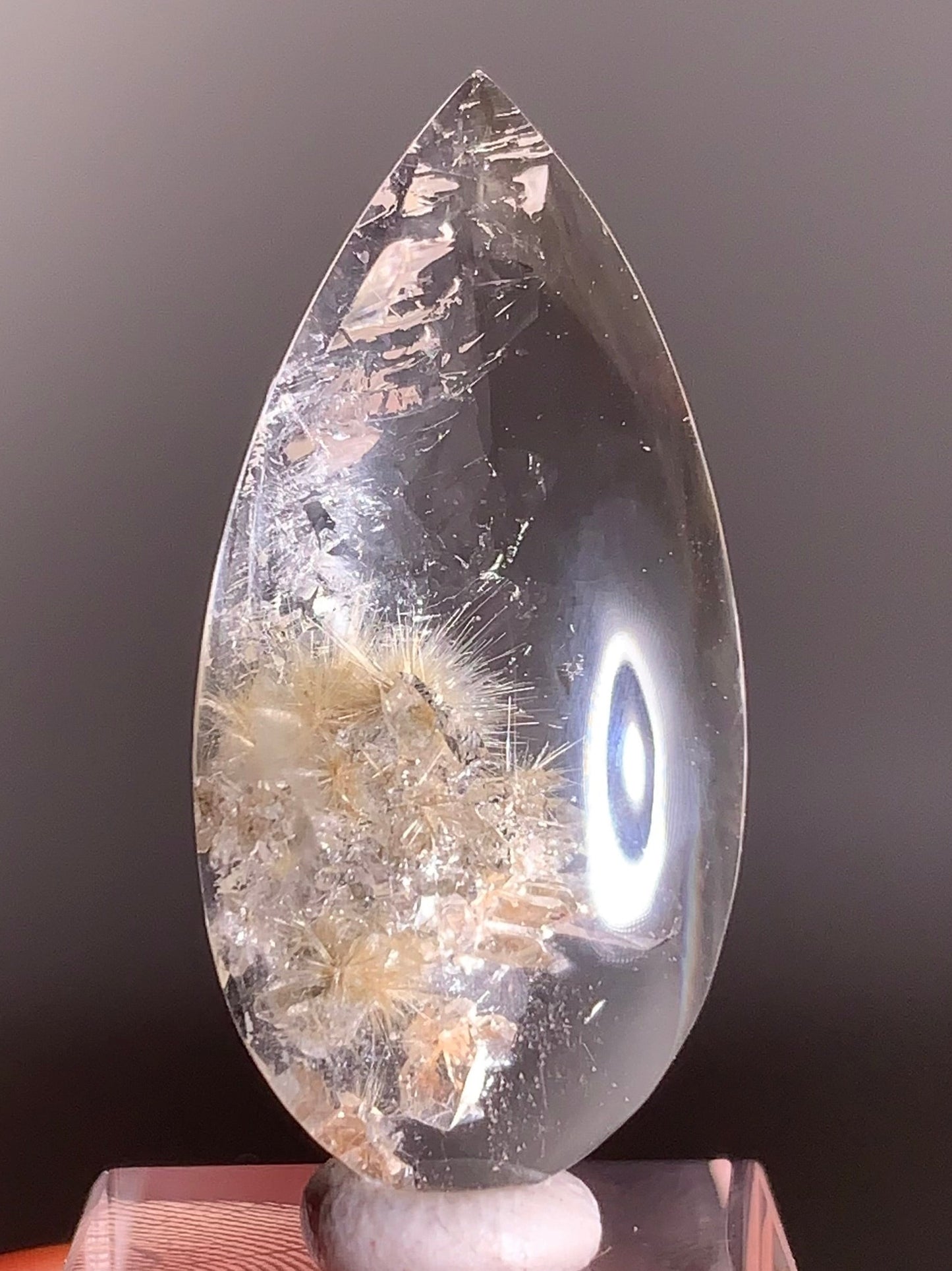 Gold Rutile Quartz with Manifestation Cluster – Polished Teardrop Crystal