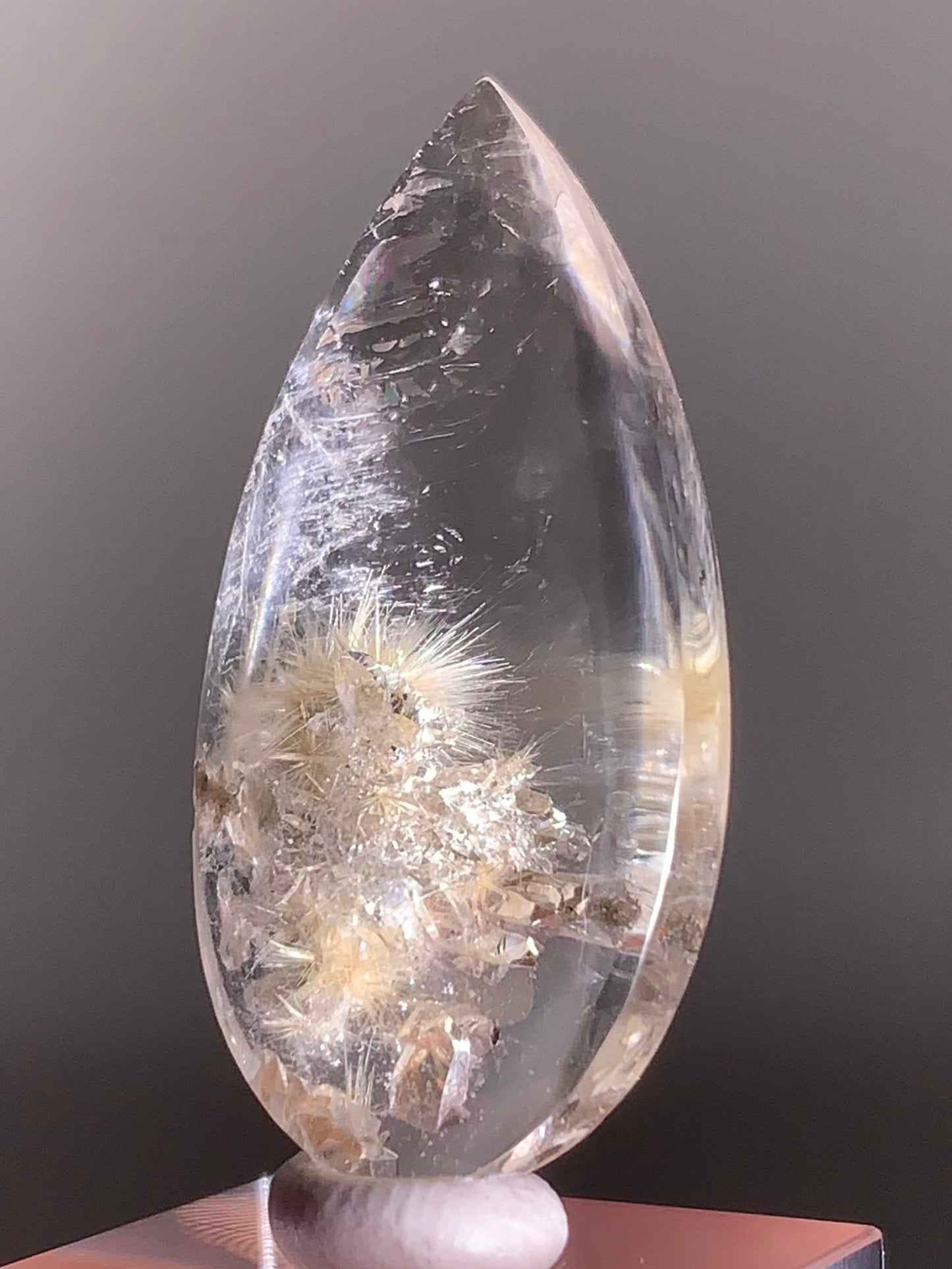 Gold Rutile Quartz with Manifestation Cluster – Polished Teardrop Crystal