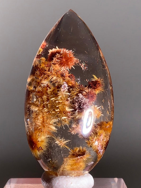 Collector’s Grade Gold & Red Flower Rutilated Quartz Cabochon from Brazil