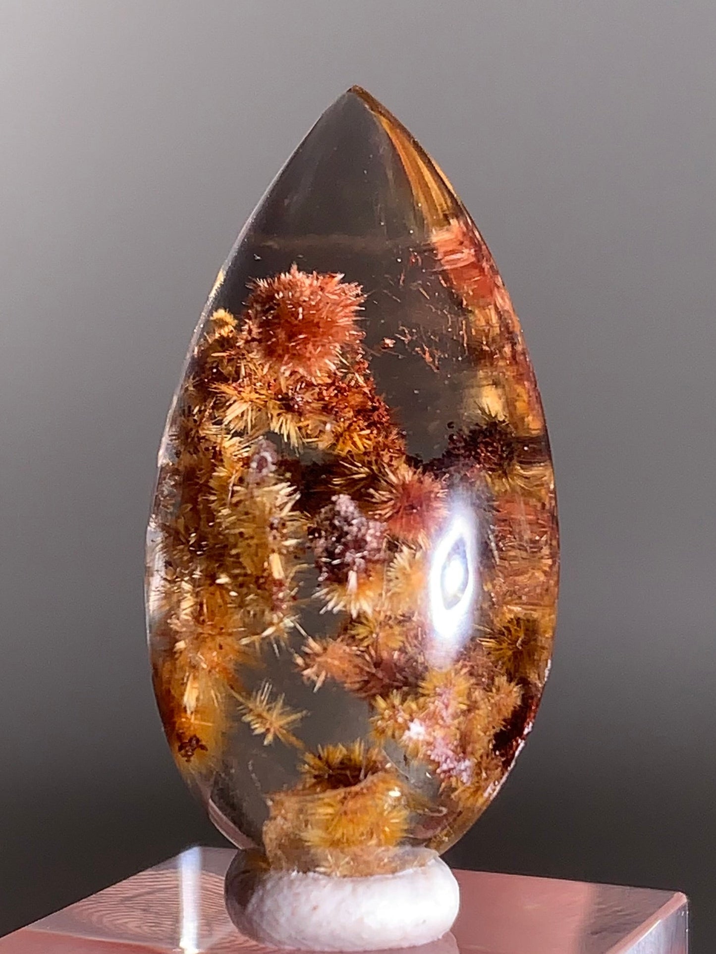 Collector’s Grade Gold & Red Flower Rutilated Quartz Cabochon from Brazil