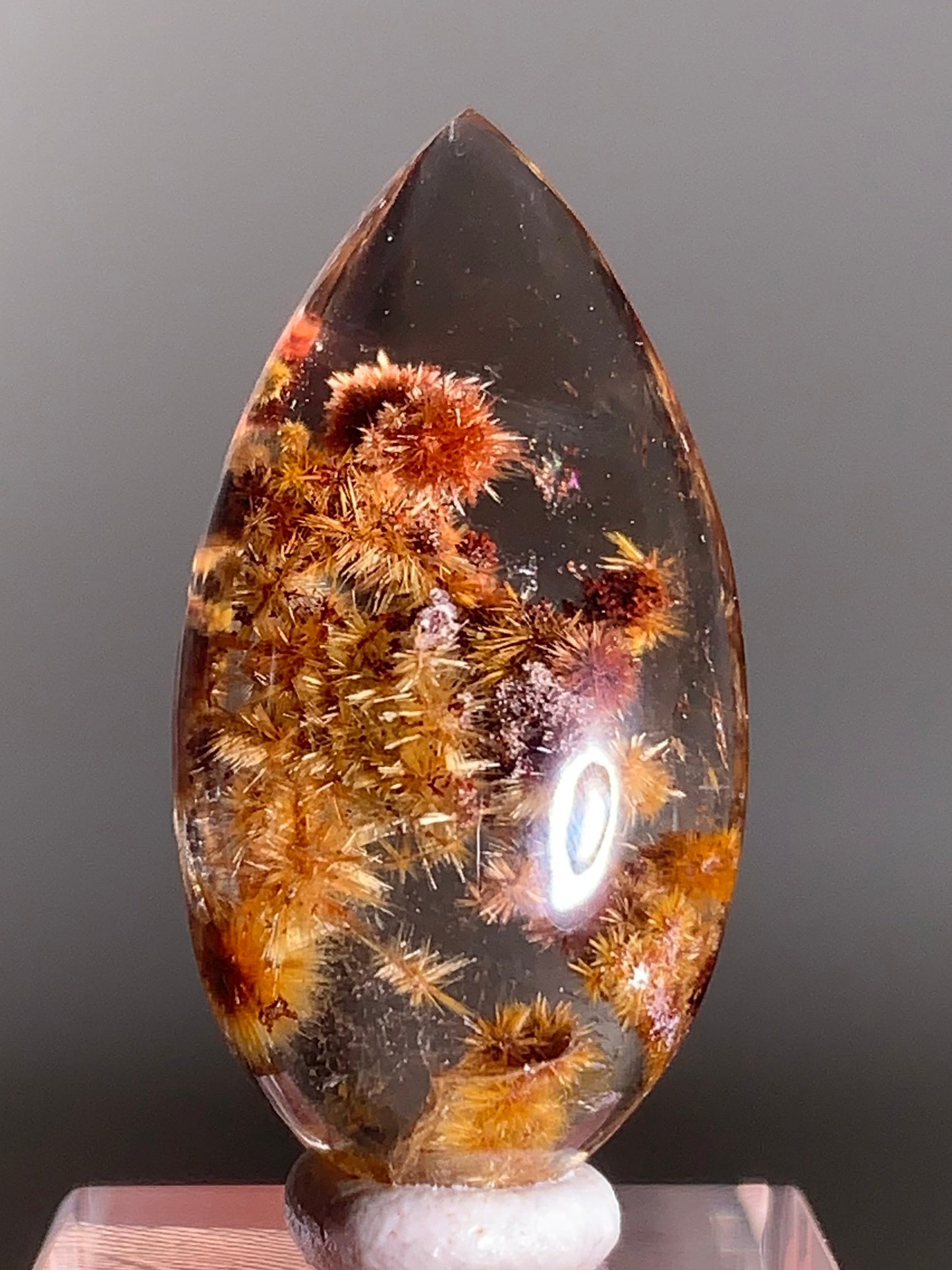 Collector’s Grade Gold & Red Flower Rutilated Quartz Cabochon from Brazil