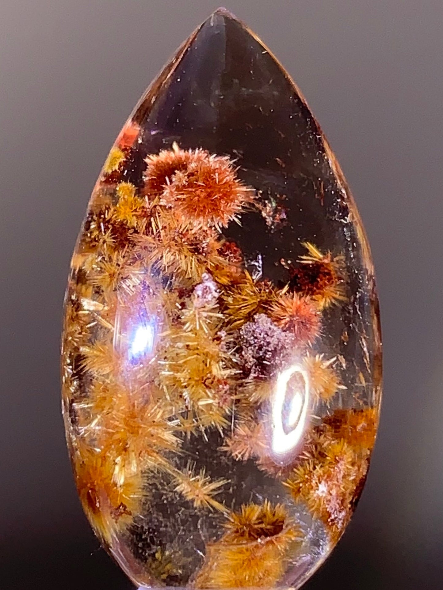 Collector’s Grade Gold & Red Flower Rutilated Quartz Cabochon from Brazil