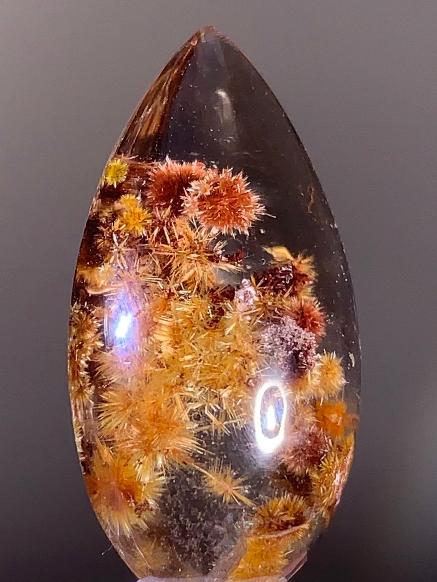 Collector’s Grade Gold & Red Flower Rutilated Quartz Cabochon from Brazil