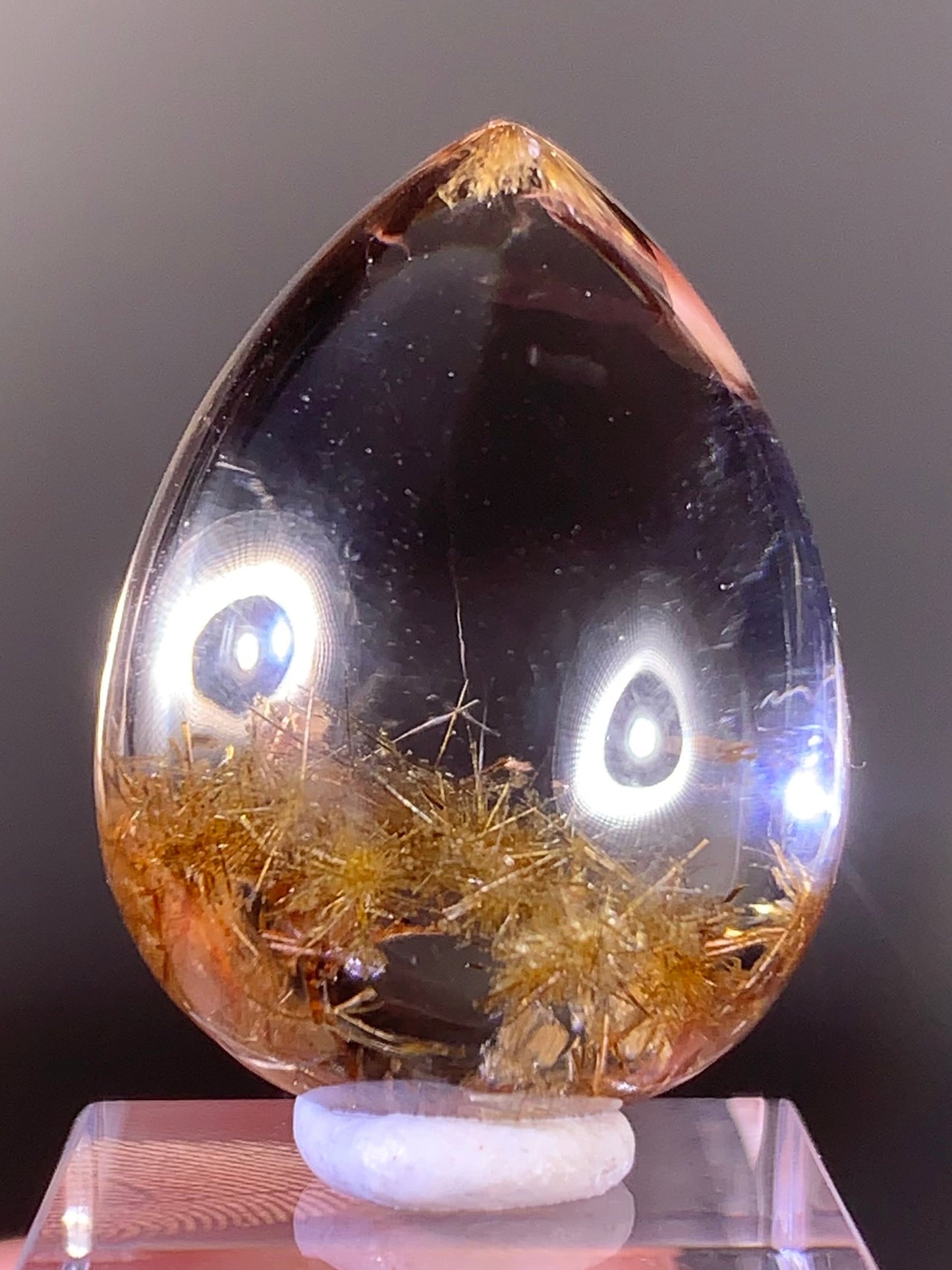 High-Quality Gold Starburst Rutilated Quartz | Tinsel Garland Pattern Polished Cabochon