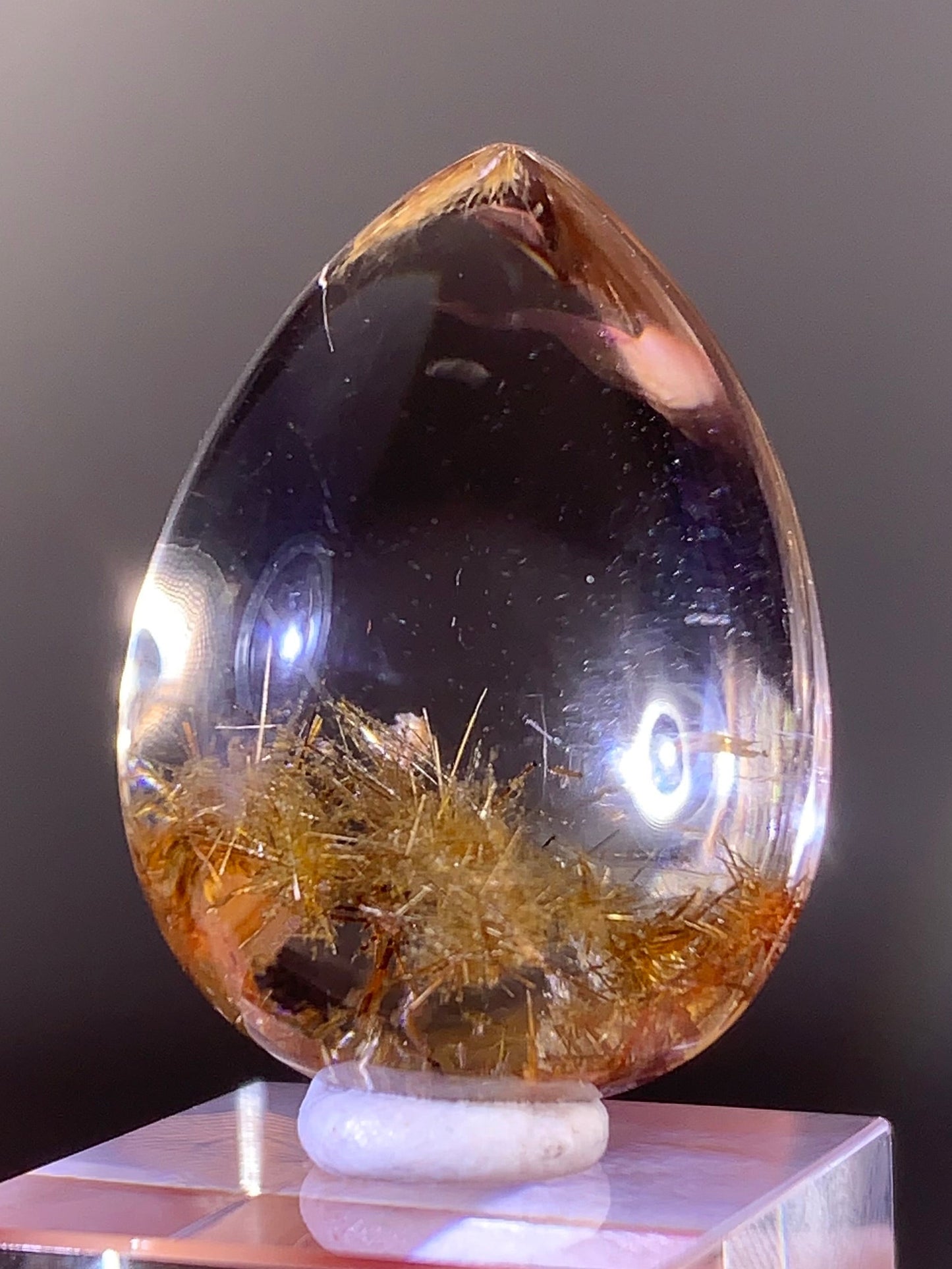 High-Quality Gold Starburst Rutilated Quartz | Tinsel Garland Pattern Polished Cabochon