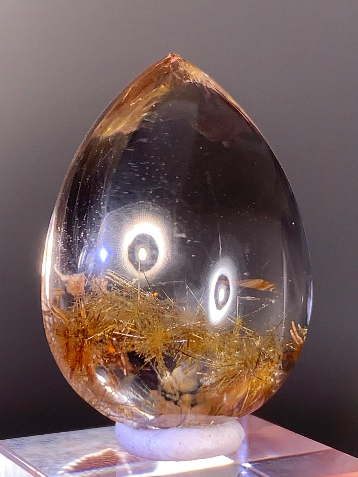 High-Quality Gold Starburst Rutilated Quartz | Tinsel Garland Pattern Polished Cabochon