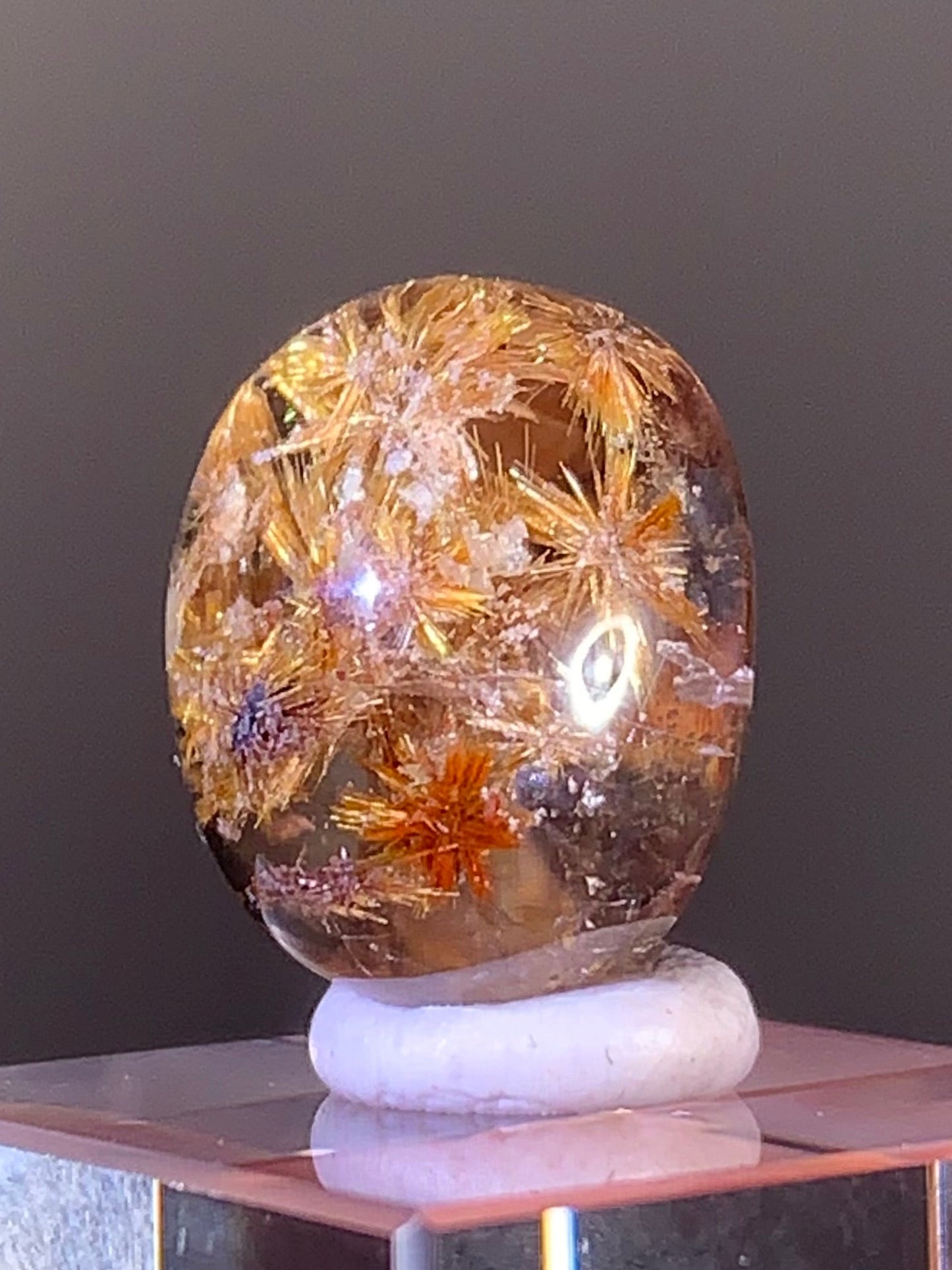 High-Quality Gold Starburst Rutilated Quartz Cabochon from Brazil