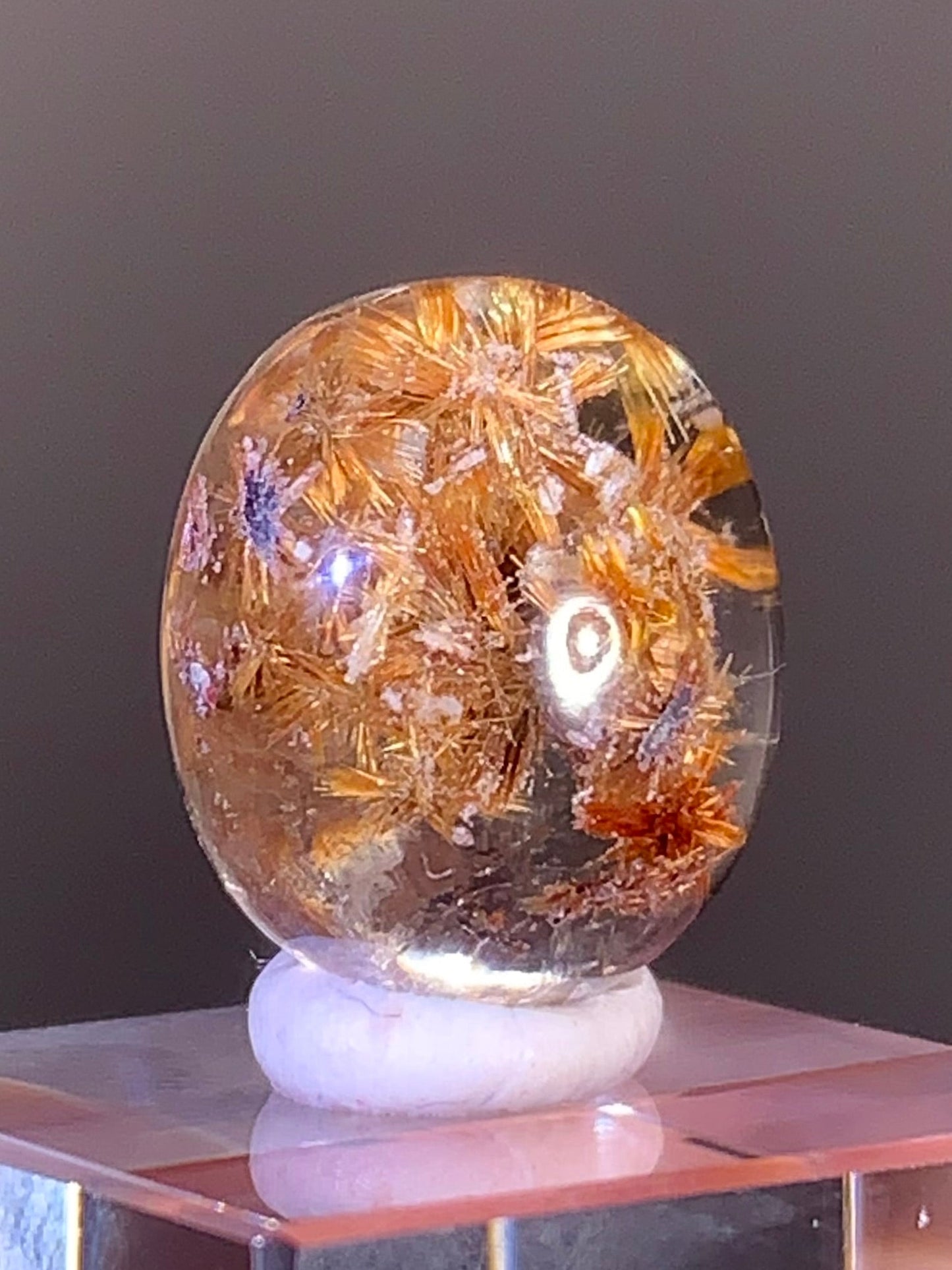 High-Quality Gold Starburst Rutilated Quartz Cabochon from Brazil