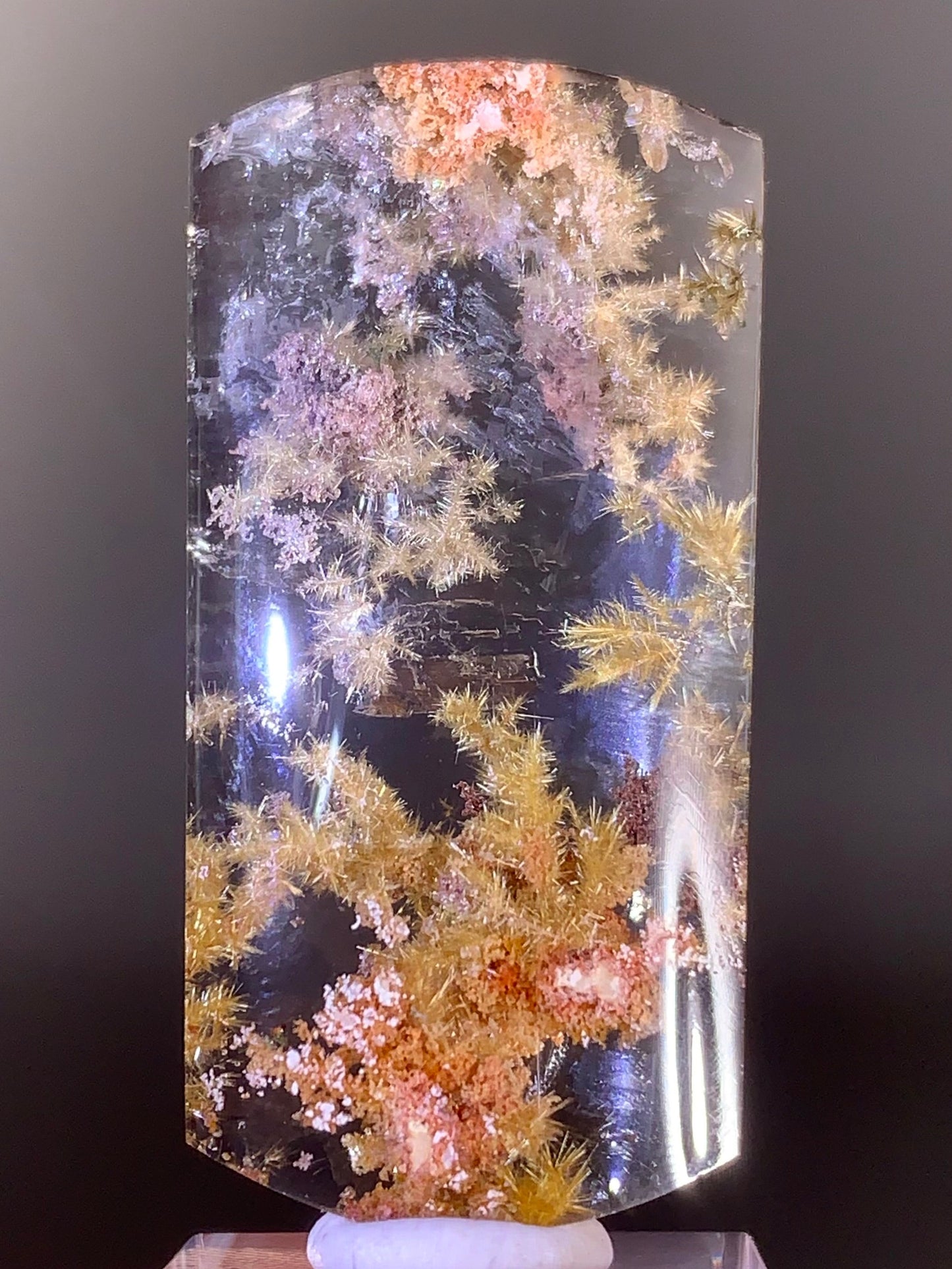 Collector’s Piece Gold Rutile Flower with Pink, Purple & Orange Garden from Brazil