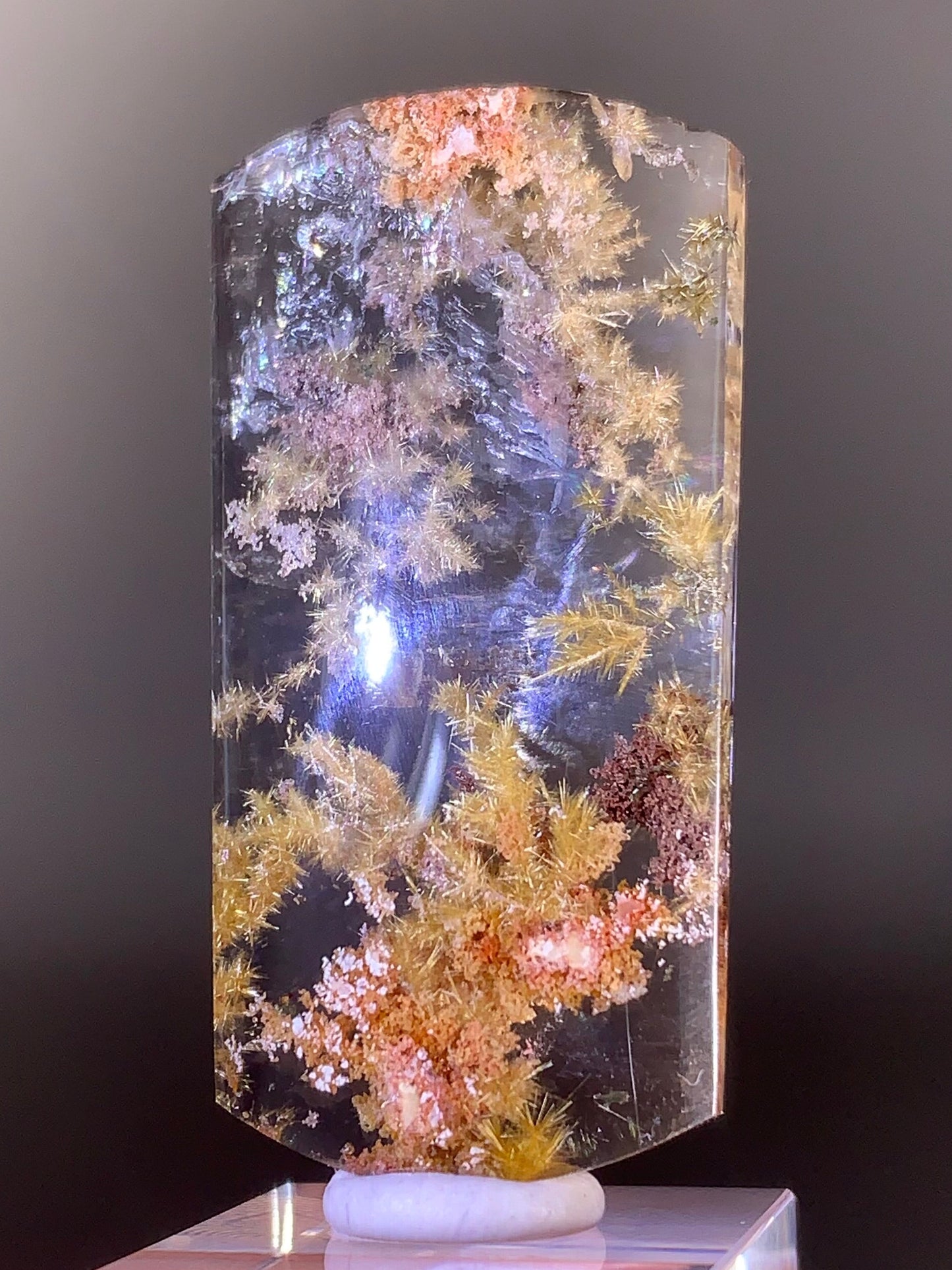 Collector’s Piece Gold Rutile Flower with Pink, Purple & Orange Garden from Brazil