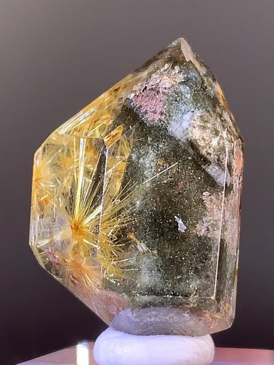 Collector’s Piece Scenic Gold Rutile with Green & Pink Garden Quartz from Brazil