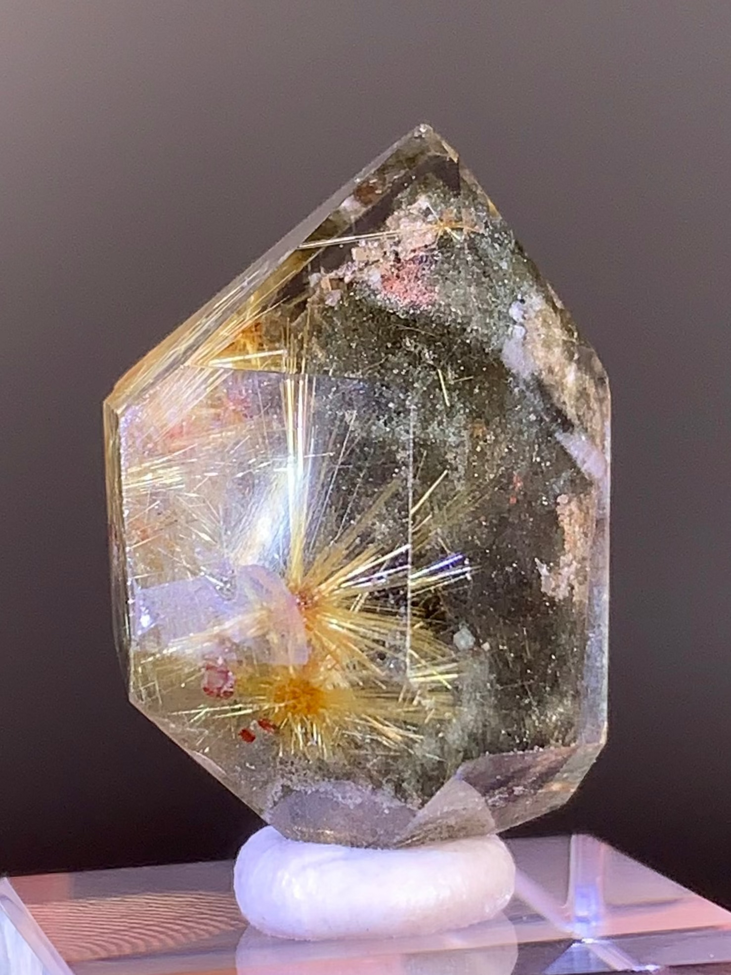 Collector’s Piece Scenic Gold Rutile with Green & Pink Garden Quartz from Brazil