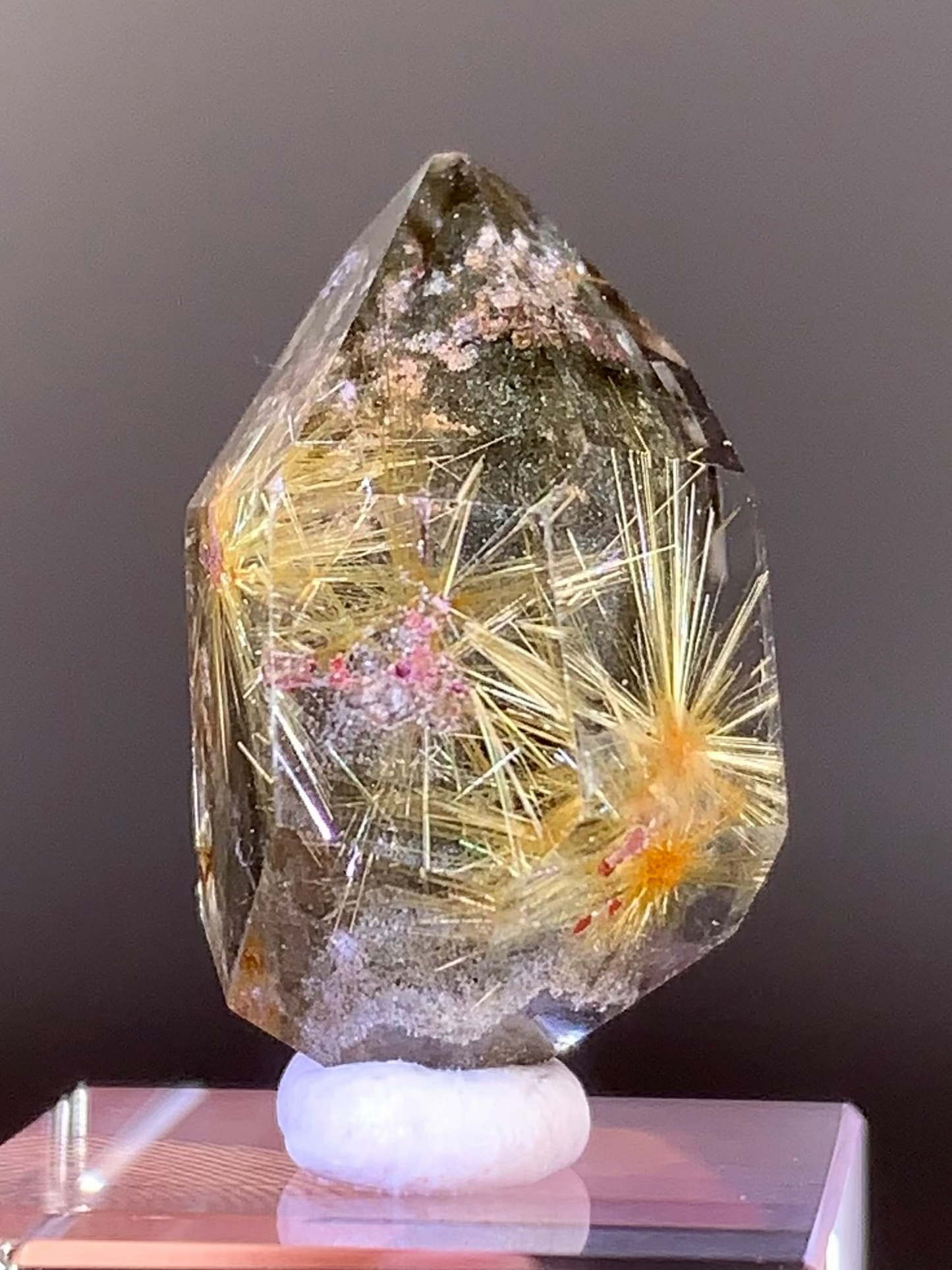 Collector’s Piece Scenic Gold Rutile with Green & Pink Garden Quartz from Brazil