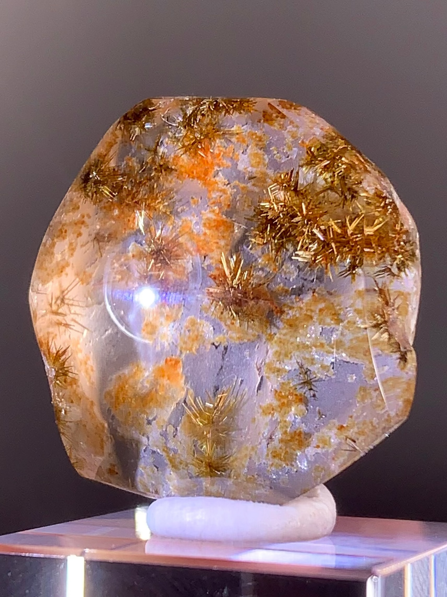 High-Quality Gold Rutile Flower Quartz Polished Freeform from Brazil
