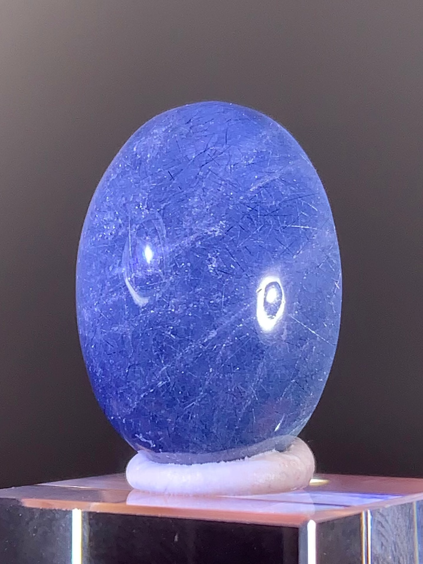 Extremely Rare Blue Amphibole Quartz Cabochon from Brazil