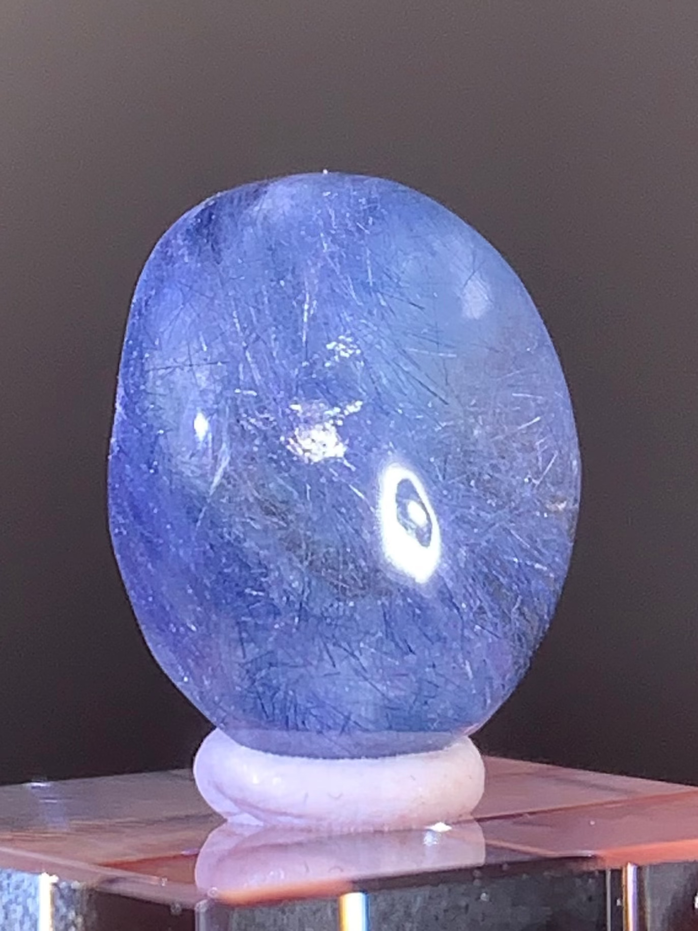 Extremely Rare Blue Amphibole Quartz Cabochon from Brazil