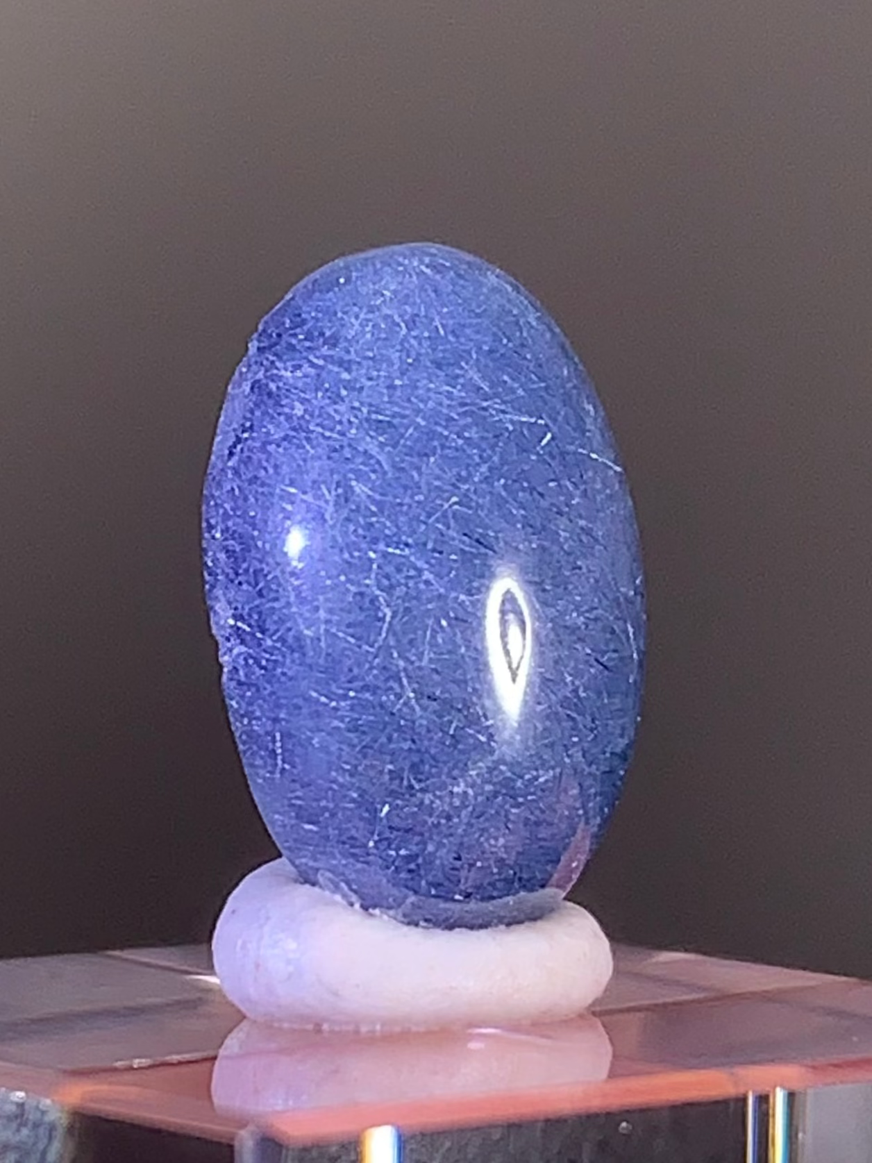 Extremely Rare Blue Amphibole Quartz Cabochon from Brazil