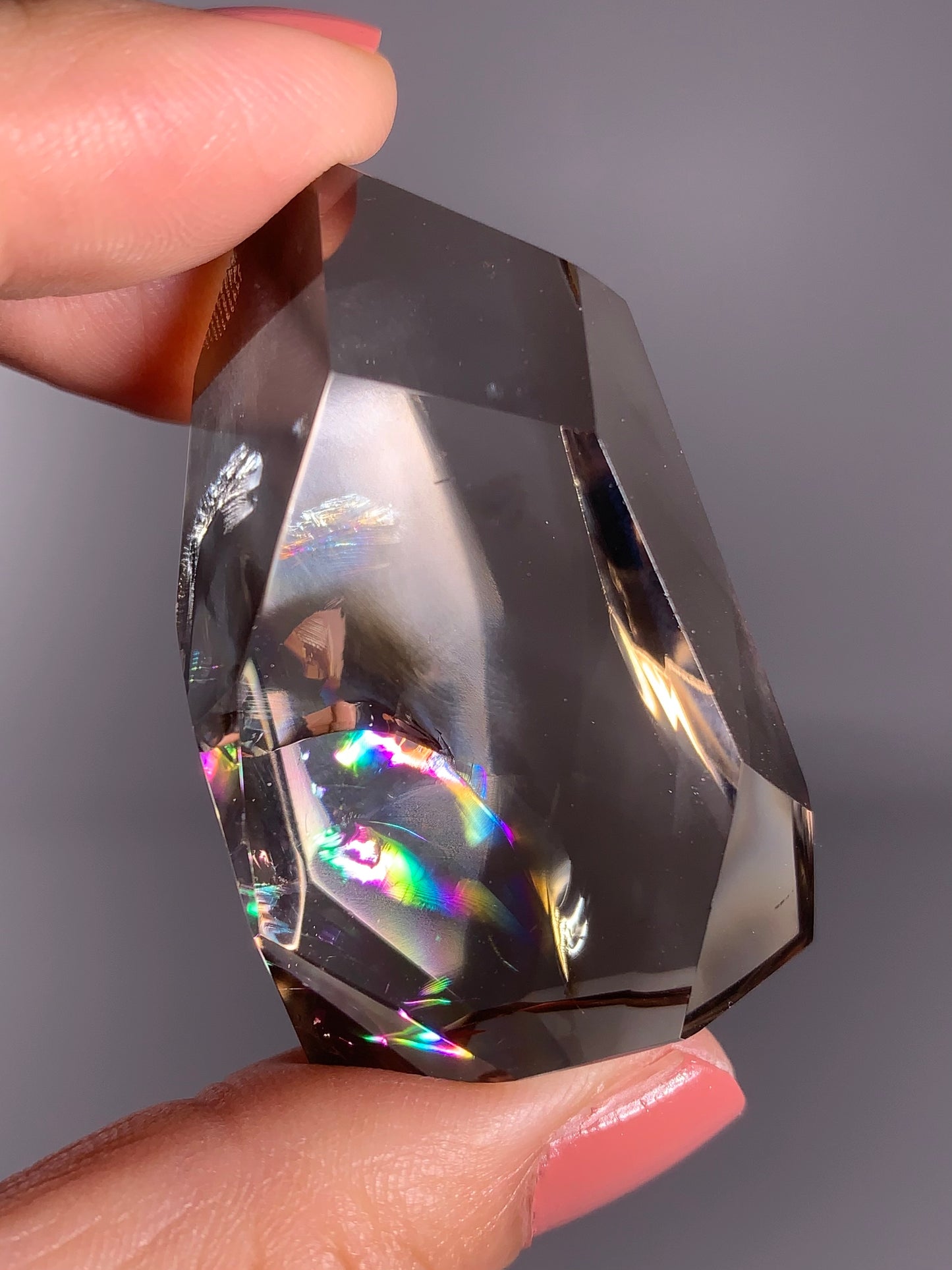 High-Quality Smoky Quartz Polished Tower from Brazil with Natural Rainbows