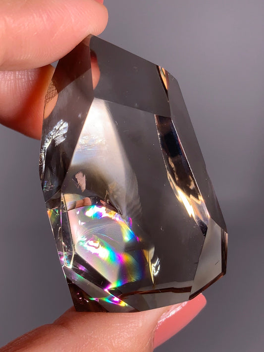 High-Quality Smoky Quartz Polished Tower from Brazil with Natural Rainbows