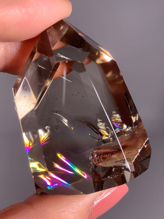 High-Quality Smoky Quartz Polished Tower from Brazil with Natural Rainbows