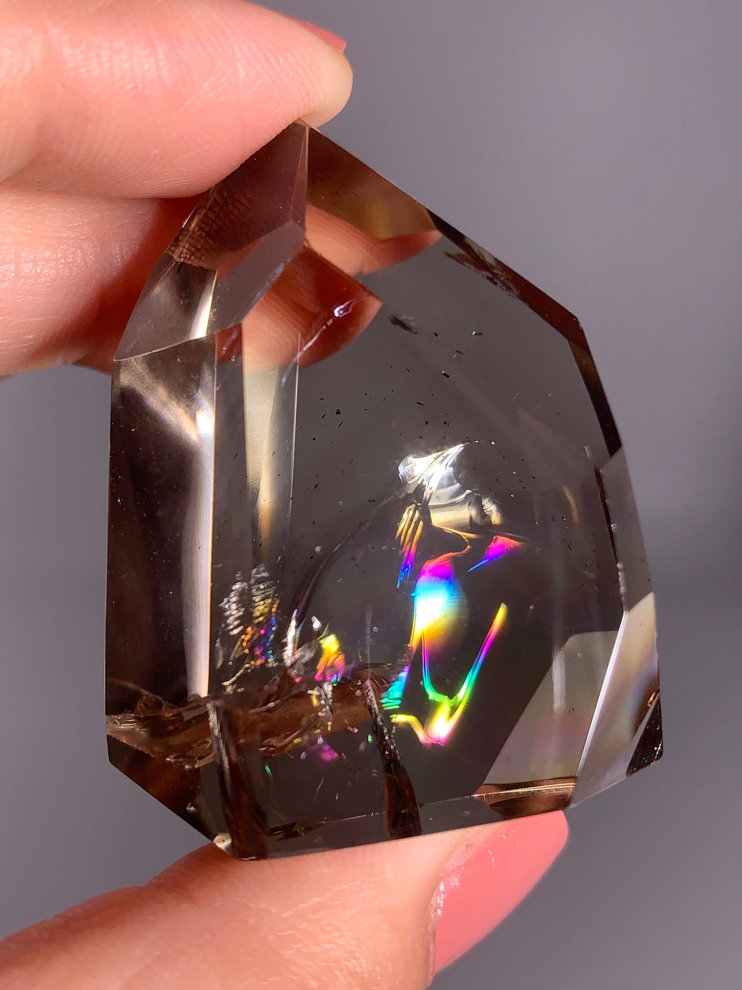 High-Quality Smoky Quartz Polished Tower from Brazil with Natural Rainbows
