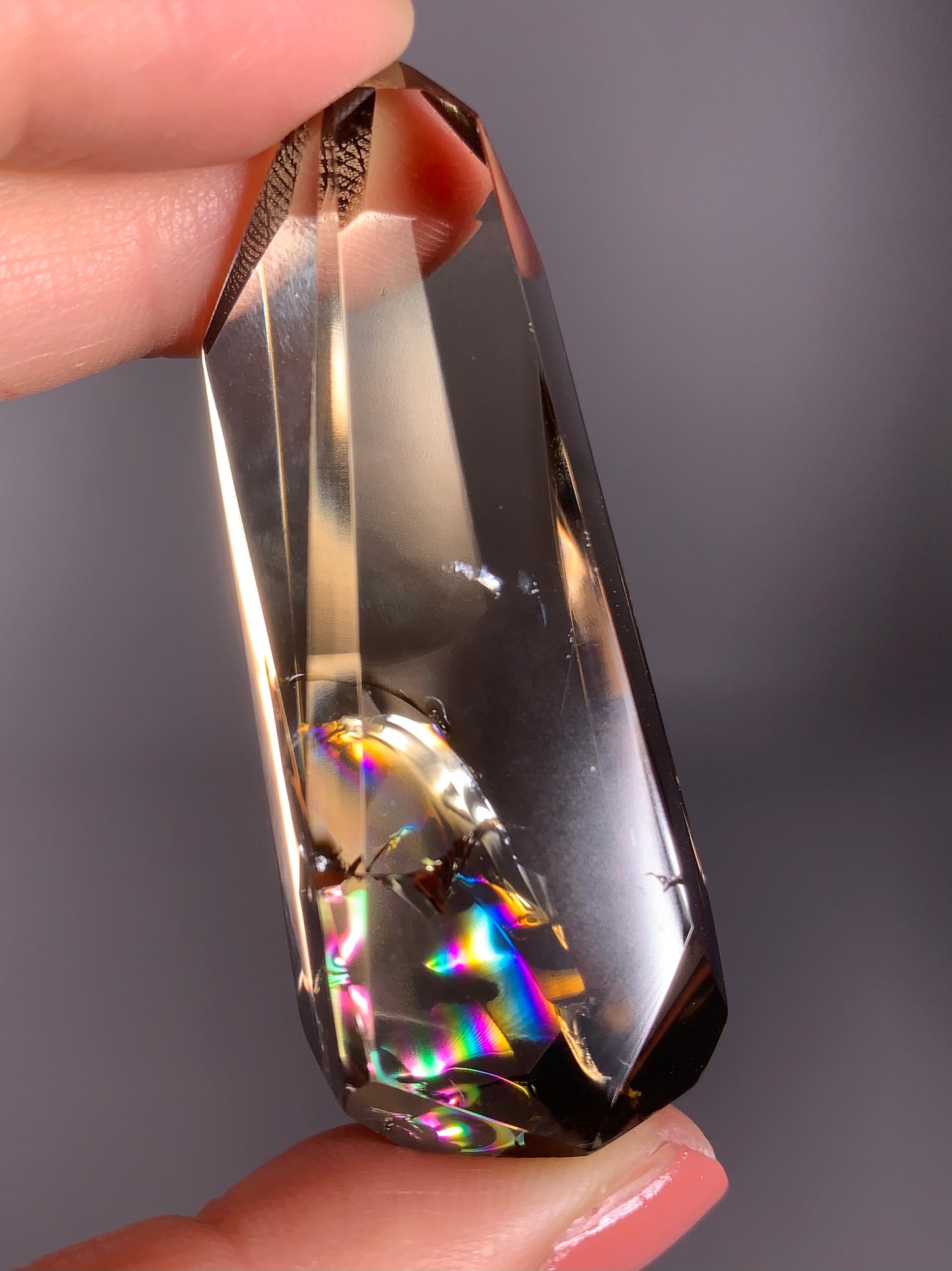 High-Quality Smoky Quartz Polished Tower from Brazil with Natural Rainbows