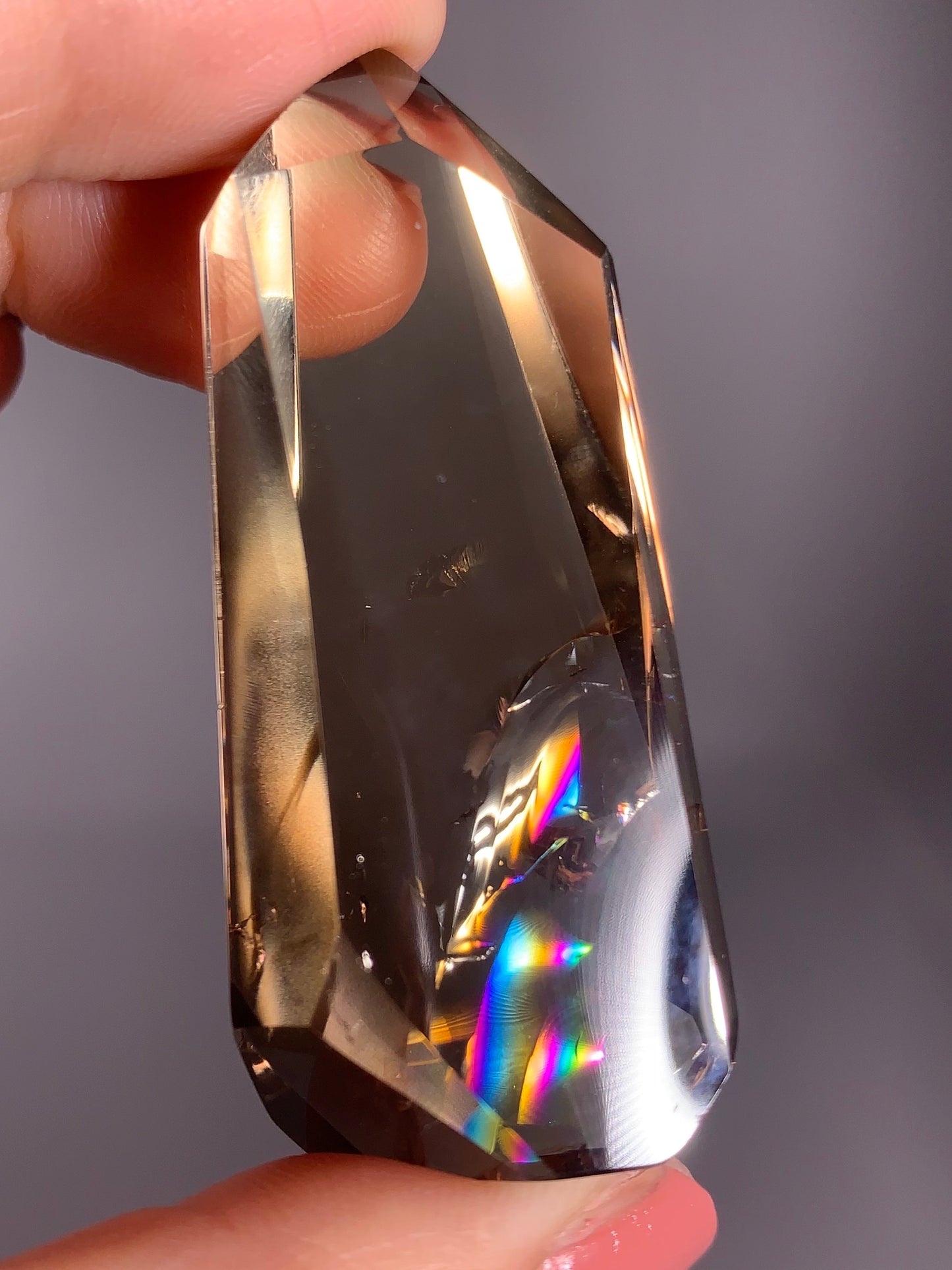 High-Quality Smoky Quartz Polished Tower from Brazil with Natural Rainbows