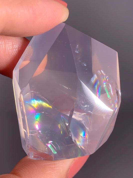 High-Quality Rose Quartz Polished Tower from Brazil with Natural Rainbows