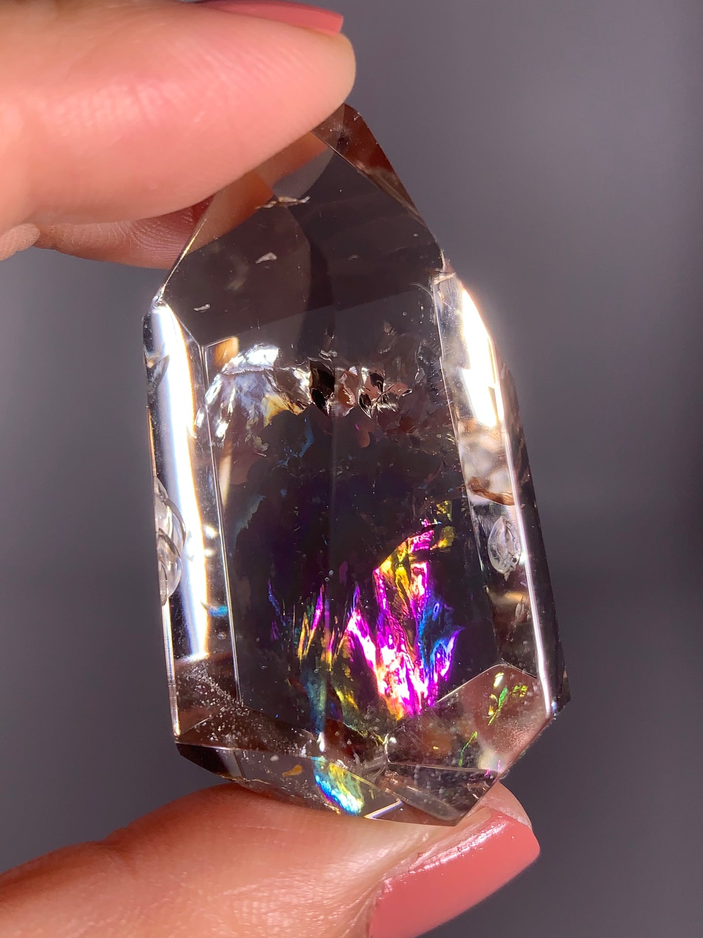 High-Quality Clear Quartz Polished Tower from Brazil with Natural Rainbows
