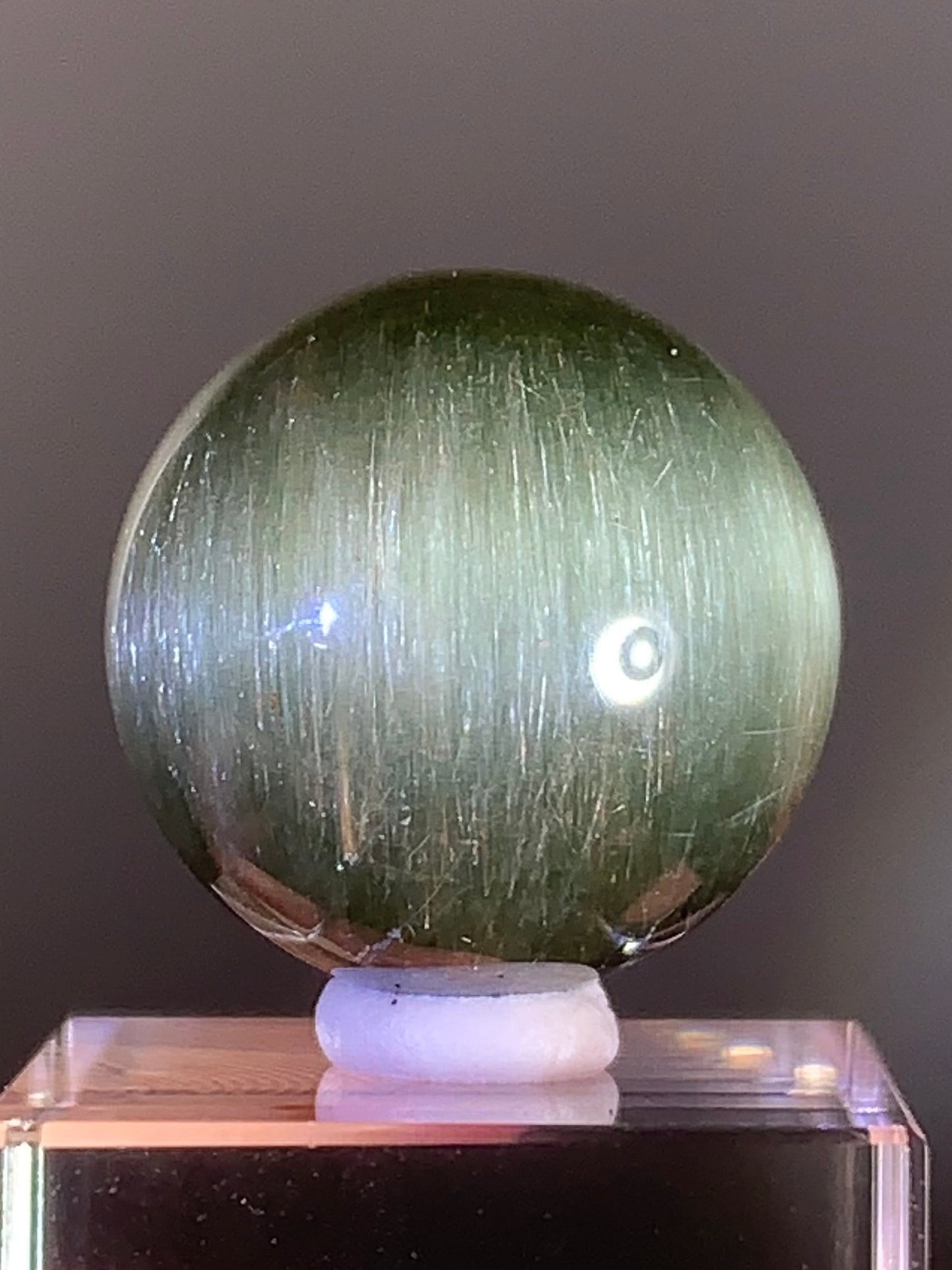 Collector’s Piece Extremely Rare Emerald Cat’s Eye Green Amphibole Sphere