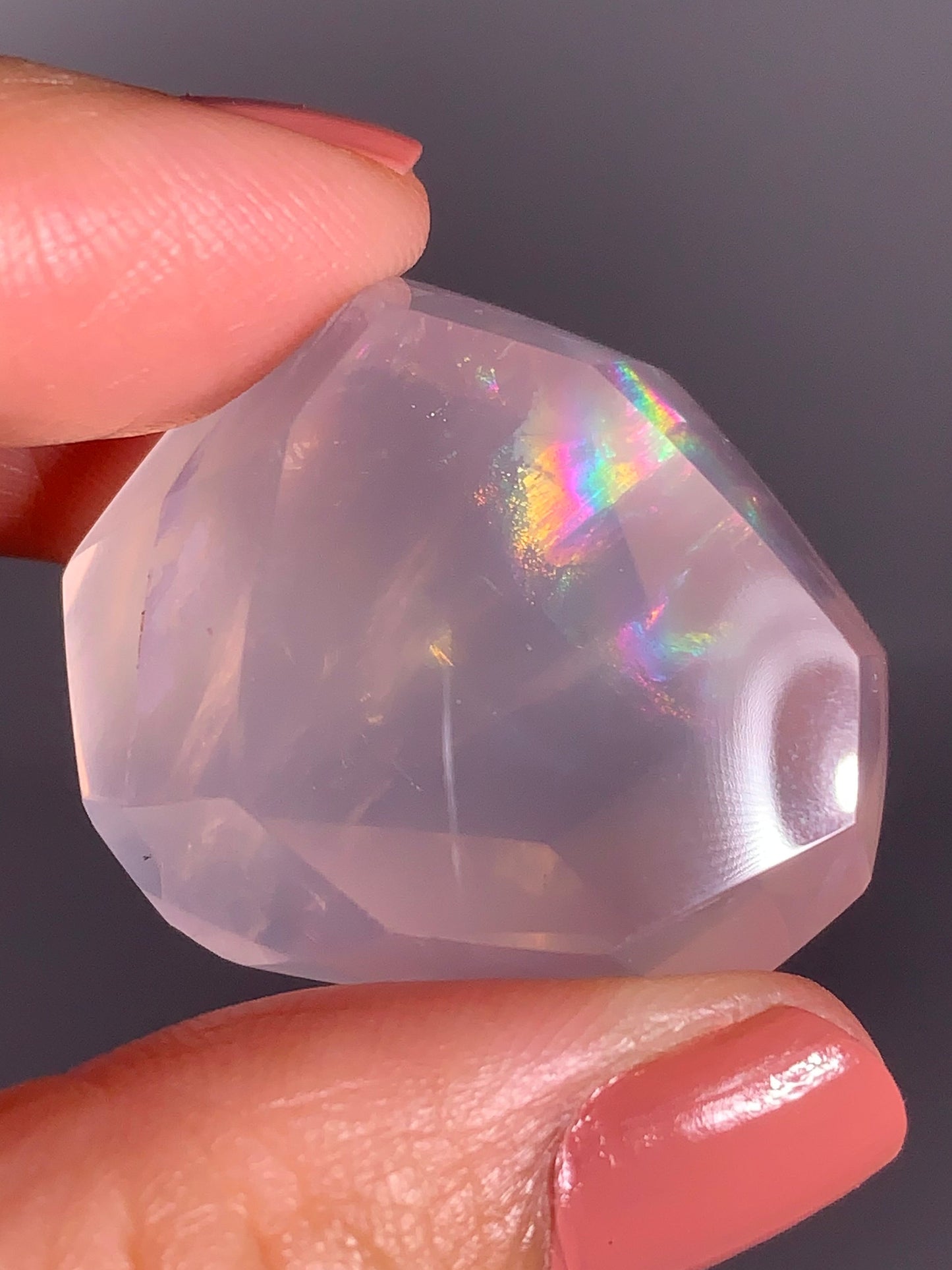 High-Quality Rose Quartz Polished Freefrom from Brazil with Natural Rainbows