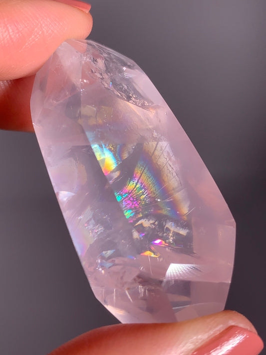 High-Quality Rose Quartz Polished Freeform from Brazil with Natural Rainbows