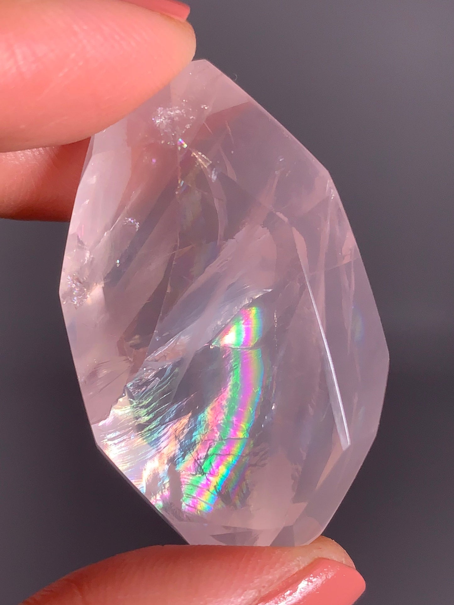 High-Quality Rose Quartz Polished Freefrom from Brazil with Natural Rainbows