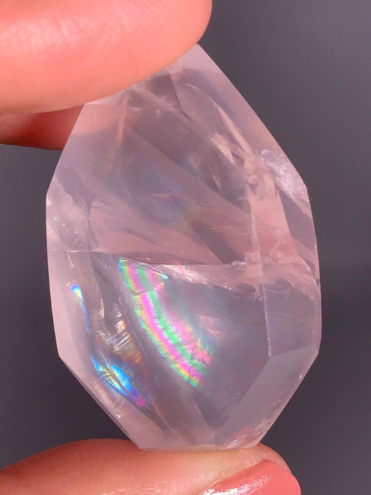 High-Quality Rose Quartz Polished Freefrom from Brazil with Natural Rainbows