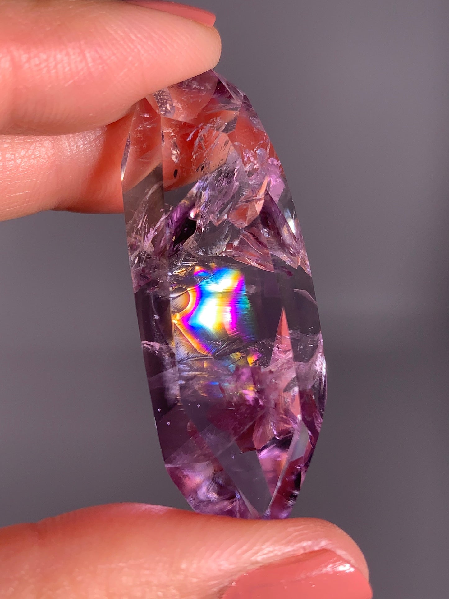 High-Quality Gem Crystal Amethyst Freeform with Natural Rainbow from Brazil