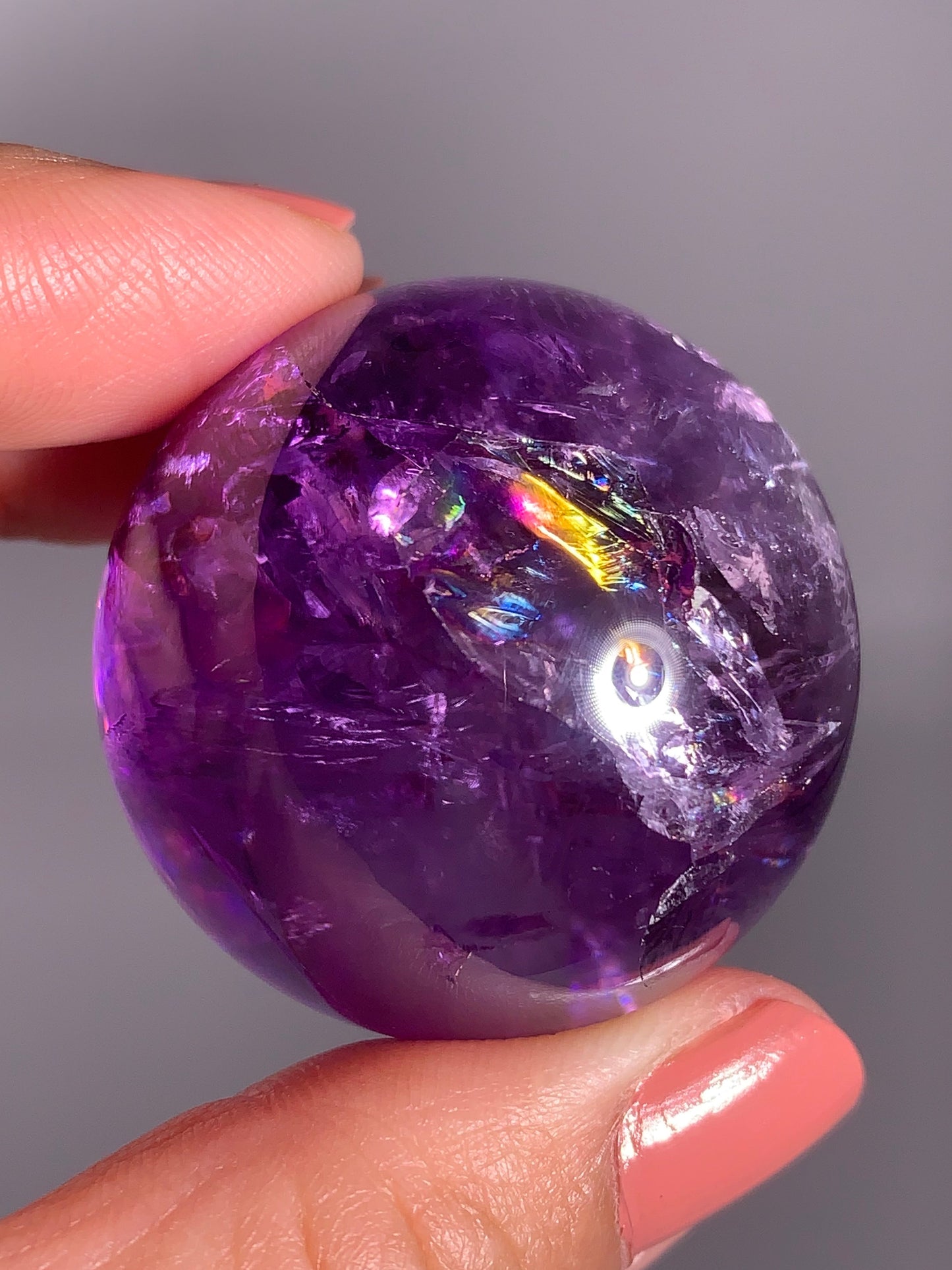 High-Quality Gem Crystal Amethyst Sphere with Natural Rainbow from Brazil