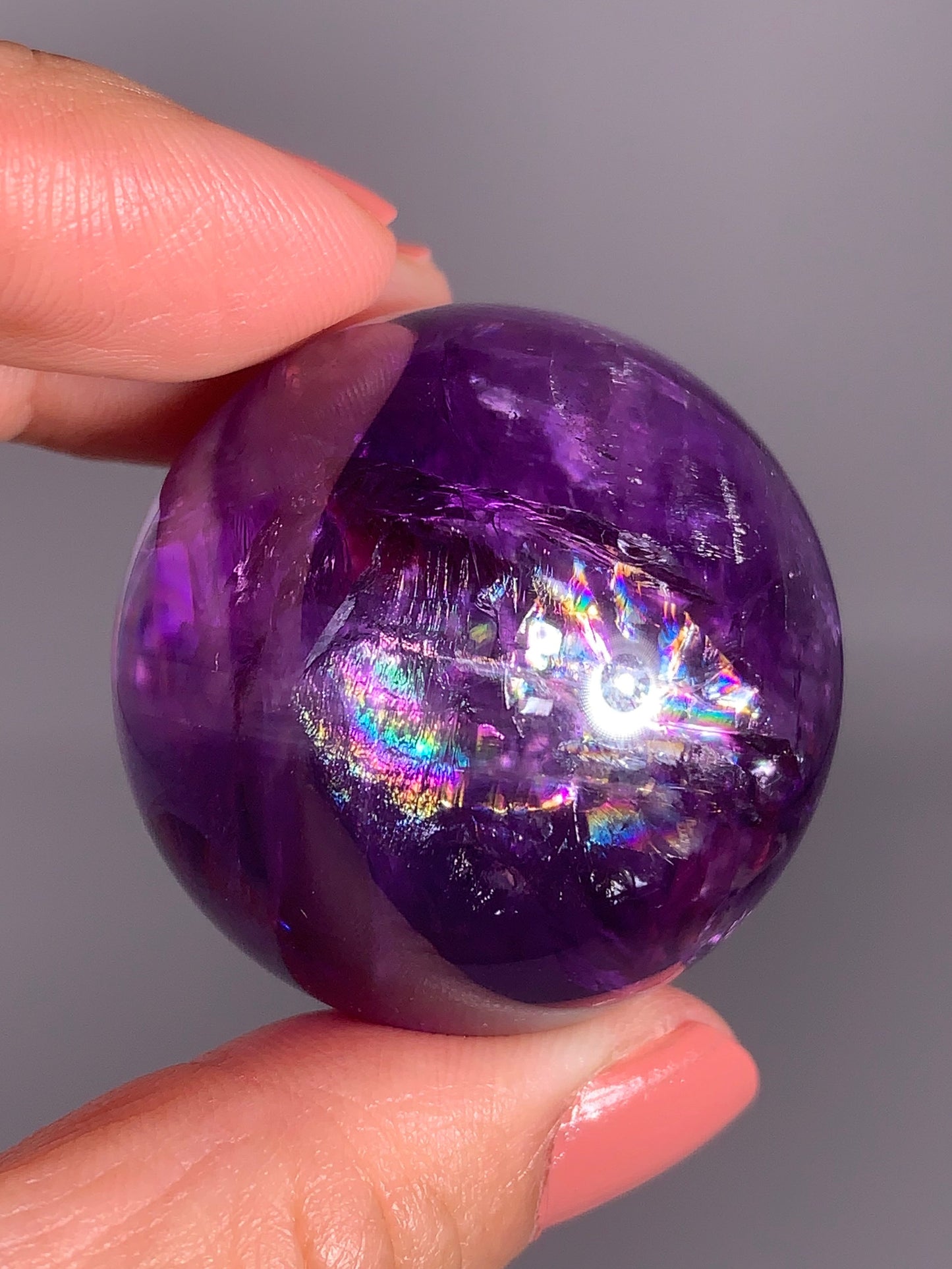High-Quality Gem Crystal Amethyst Sphere with Natural Rainbow from Brazil