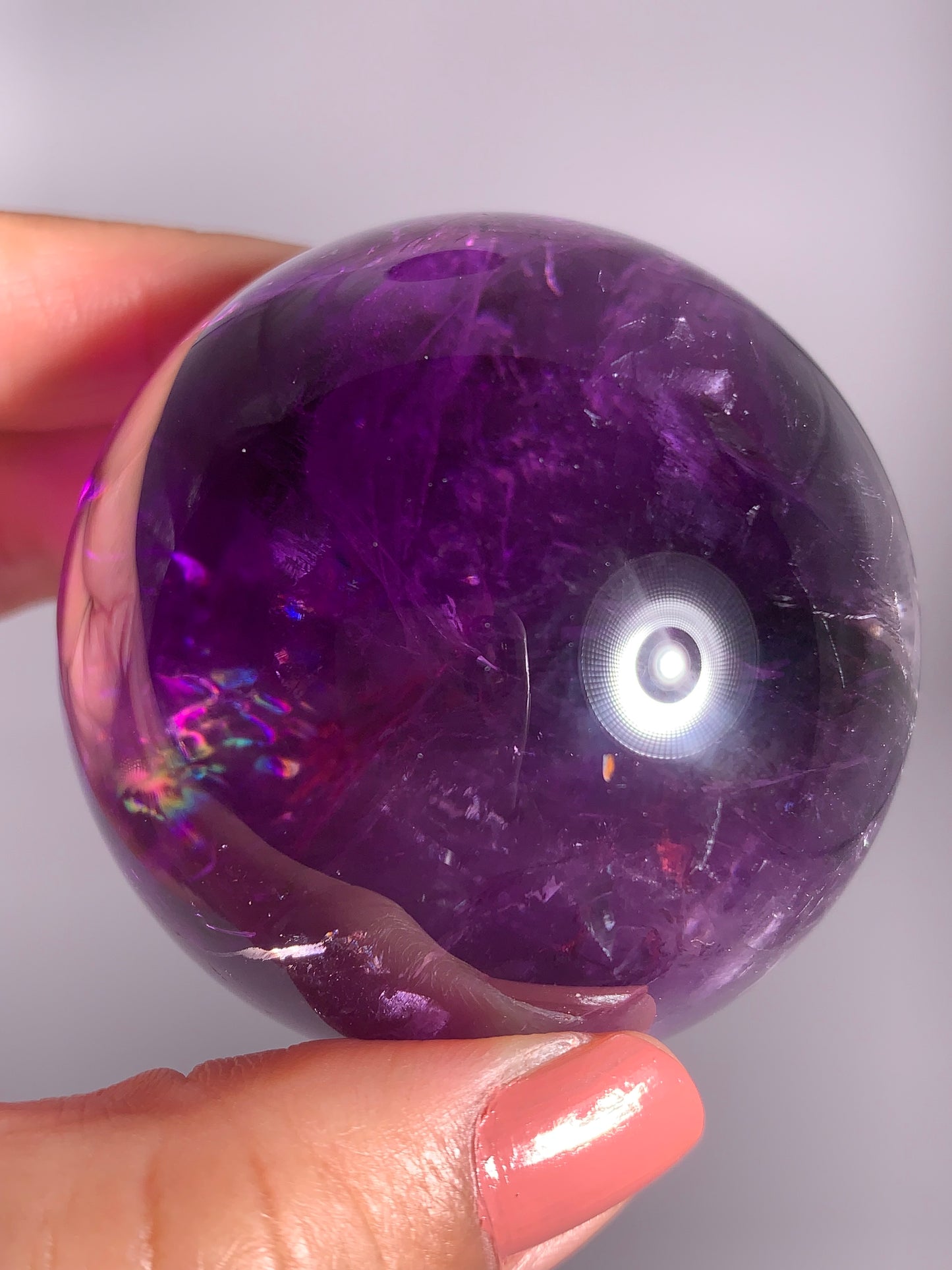 Large Gem Crystal Amethyst Sphere with Natural Rainbow from Brazil